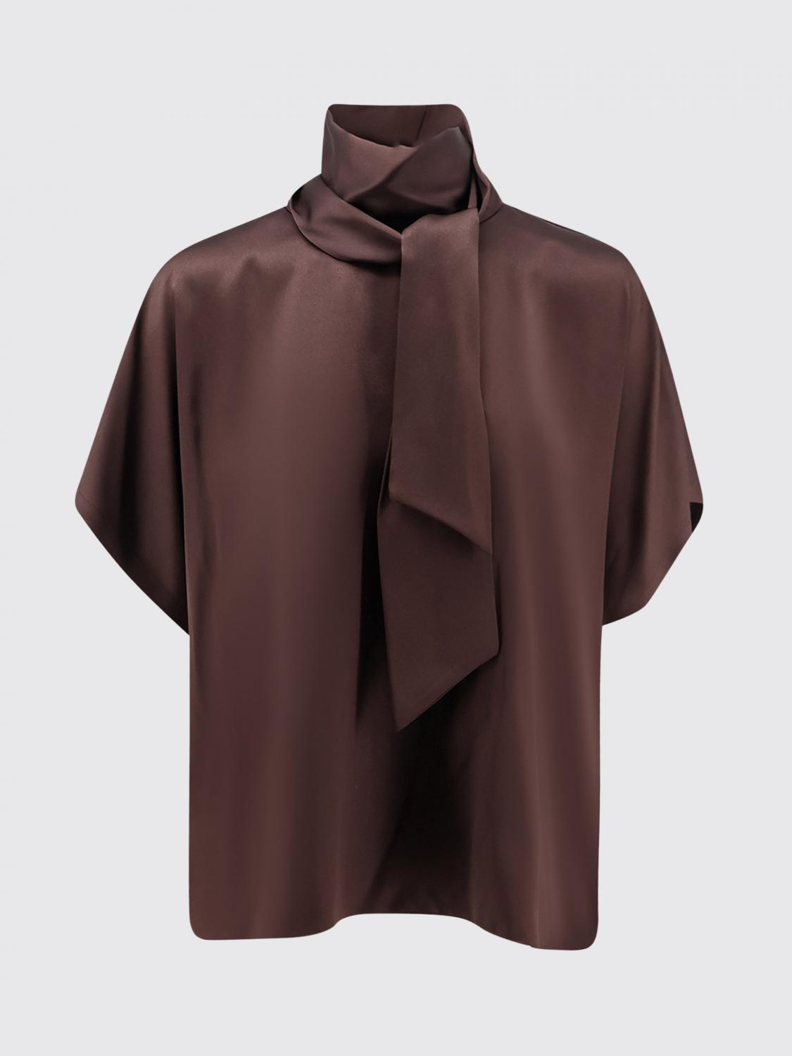 BRUNELLO CUCINELLI TOP: Blusa Brunello Cucinelli de pura seda con cuello de lazo y manga corta, Café - Img 2