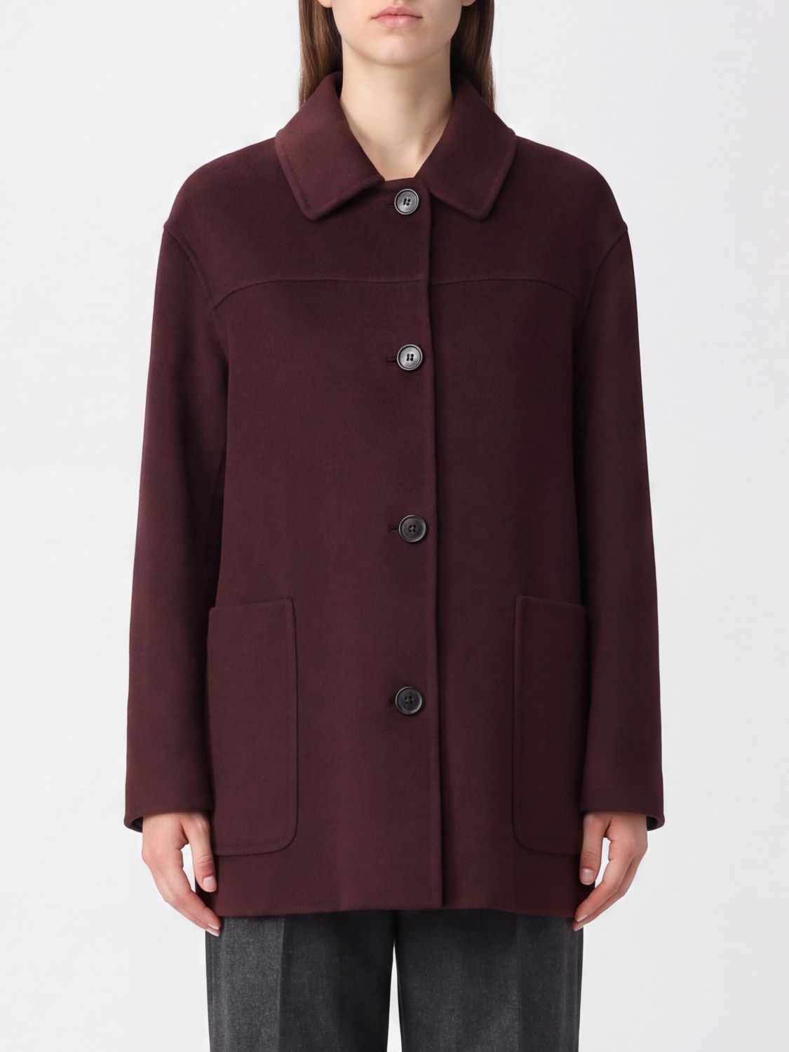 'S MAX MARA MANTEL: Einreihiger Kurzmantel 'S Max Mara aus reiner Schurwolle mit überschnittenen Schultern, Burgunderrot - Img 1