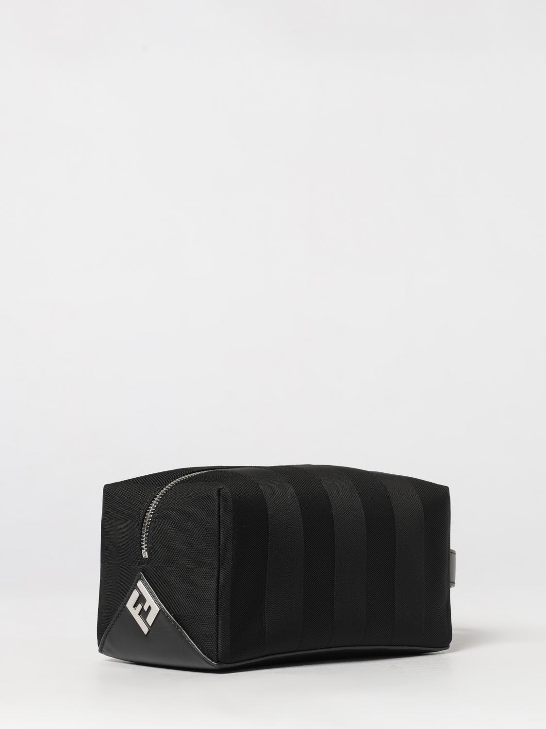 FENDI ACCESSORI BEAUTY: Beauty case da viaggio Lui Fendi in tessuto con monogram FF e manico in pelle, Nero - Img 2