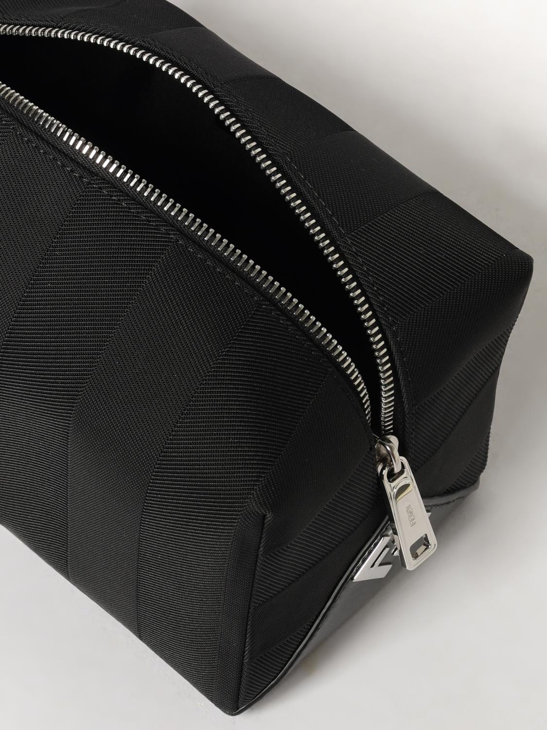 FENDI ACCESSORI BEAUTY: Beauty case da viaggio Lui Fendi in tessuto con monogram FF e manico in pelle, Nero - Img 4