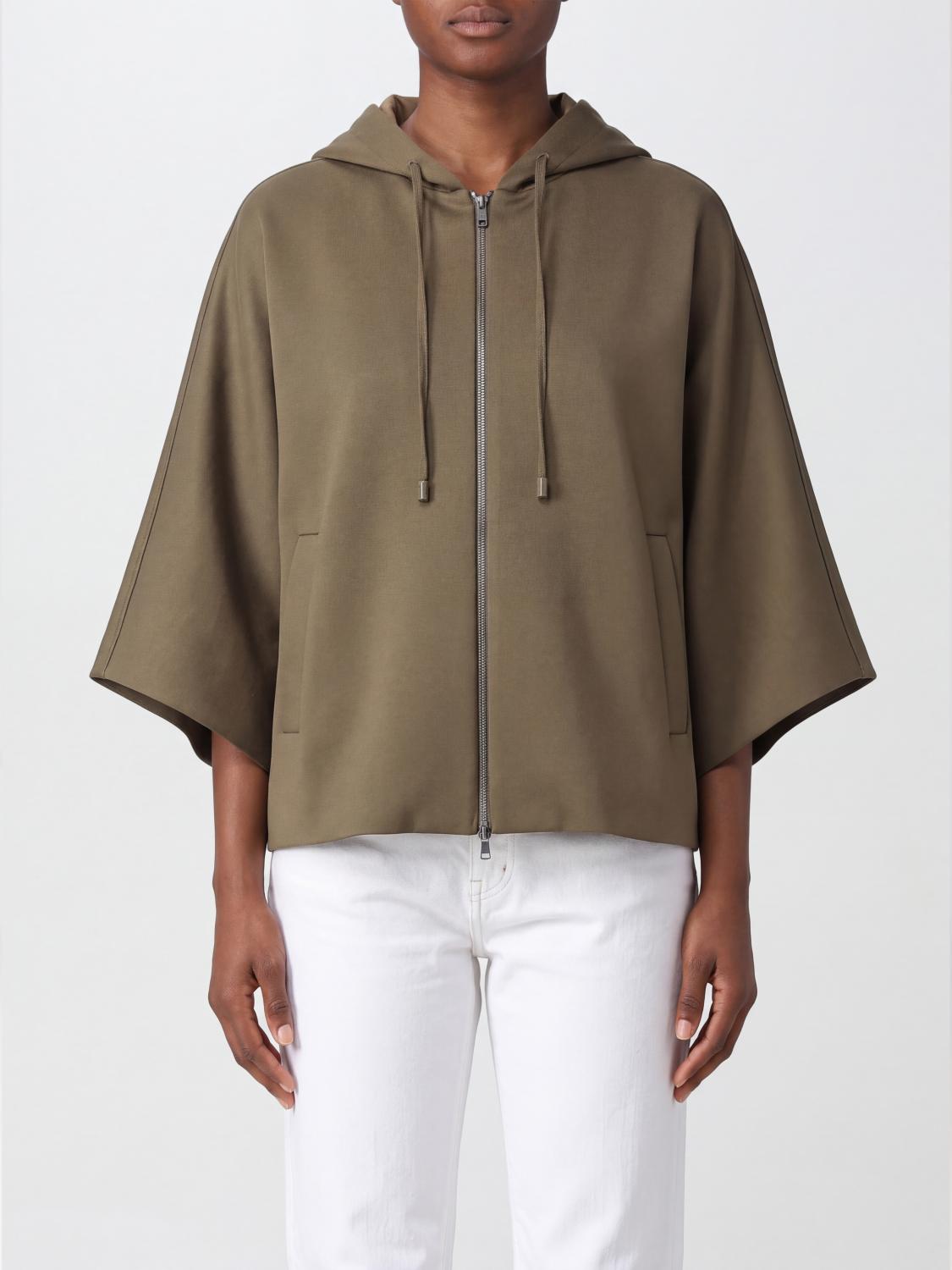MAX MARA SWEAT-SHIRT: Sweat à capuche zippé Max Mara en coton mélangé avec épaules tombantes, Vert - Img 1