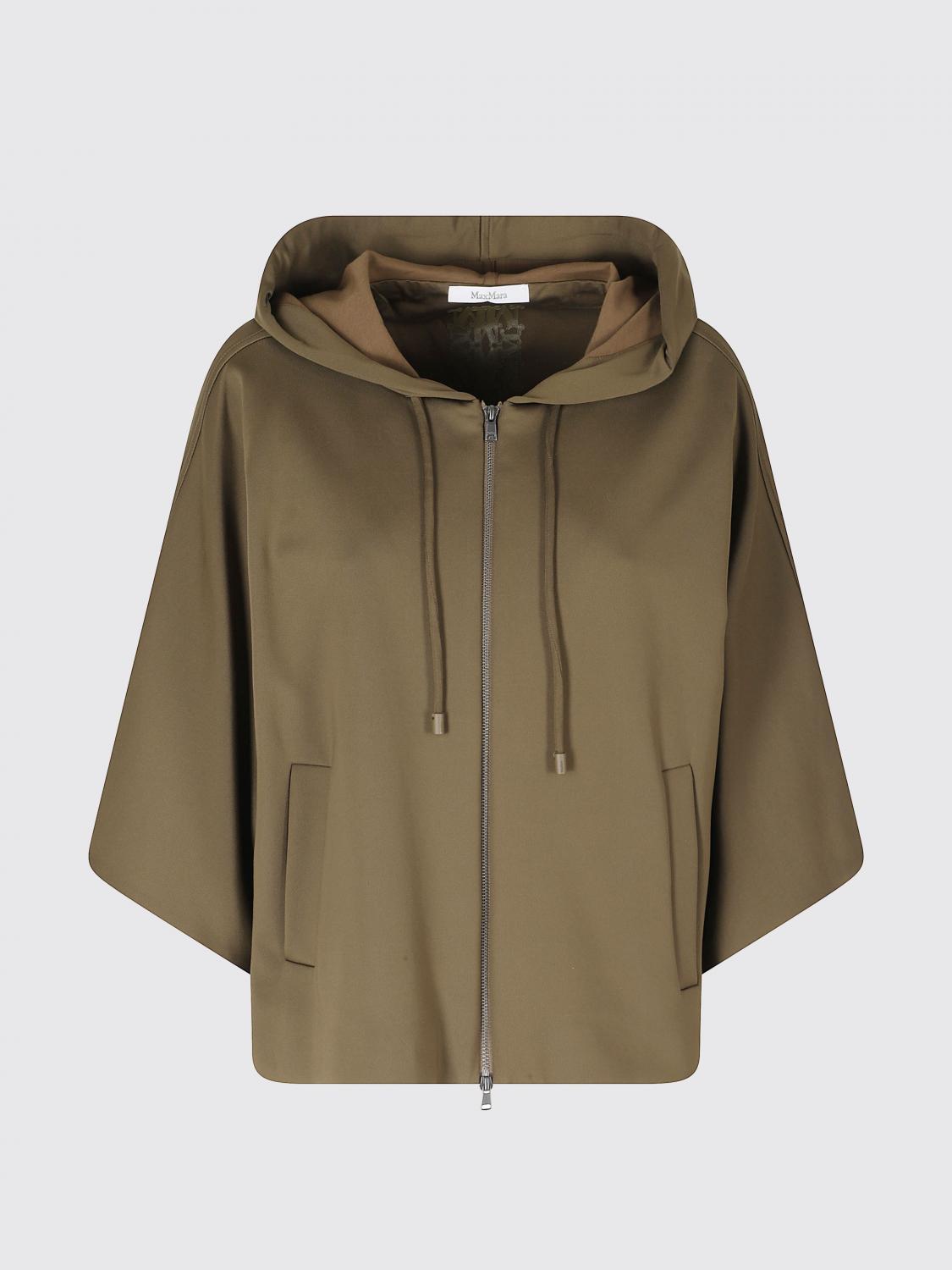 MAX MARA SWEAT-SHIRT: Sweat à capuche zippé Max Mara en coton mélangé avec épaules tombantes, Vert - Img 2