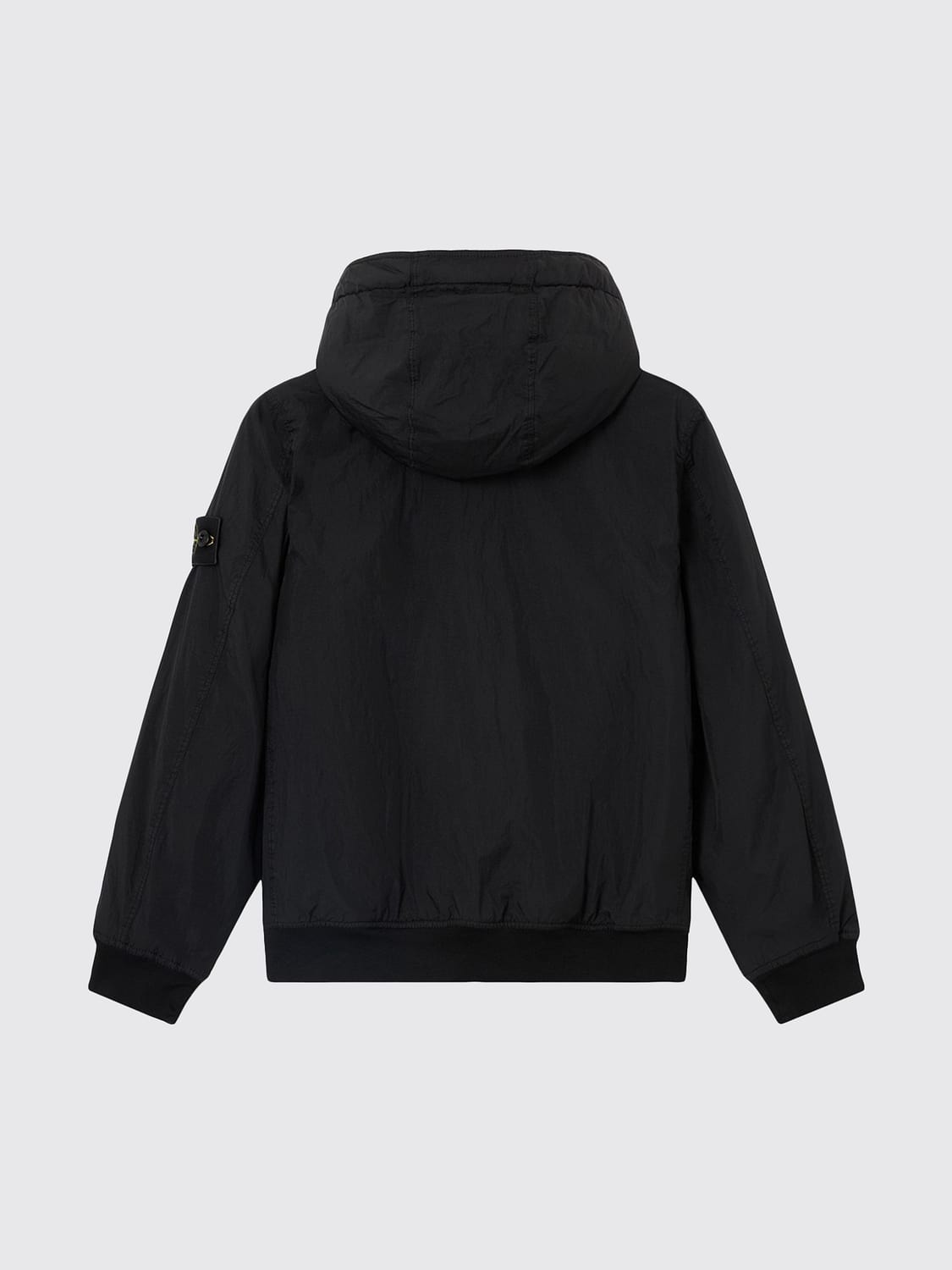 STONE ISLAND JUNIOR JACKET: Stone Island Junior Boy's Hooded Windproof Light Jacket in Nylon, Black - Img 2