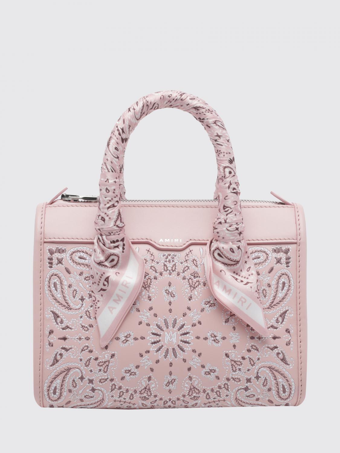 AMIRI BORSA A MANO: Borsa a mano Amiri in pelle con stampa bandana e monogram, Rosa - Img 1