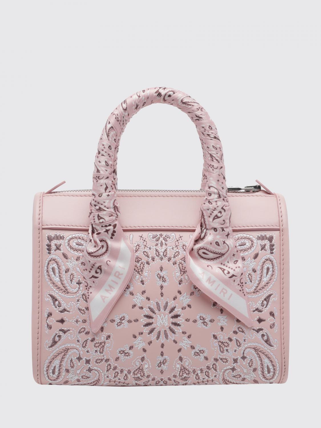 AMIRI BORSA A MANO: Borsa a mano Amiri in pelle con stampa bandana e monogram, Rosa - Img 2
