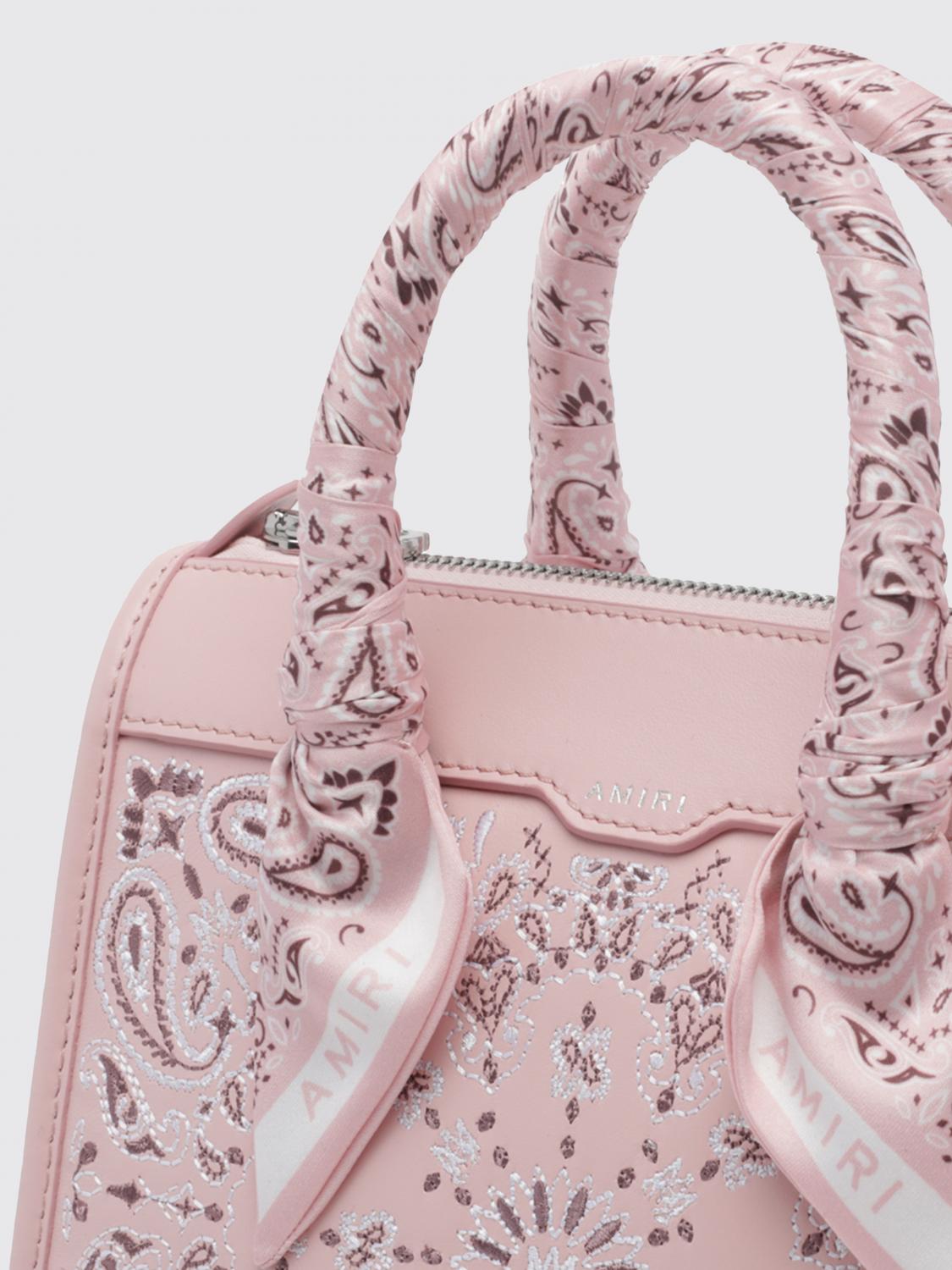 AMIRI BORSA A MANO: Borsa a mano Amiri in pelle con stampa bandana e monogram, Rosa - Img 3