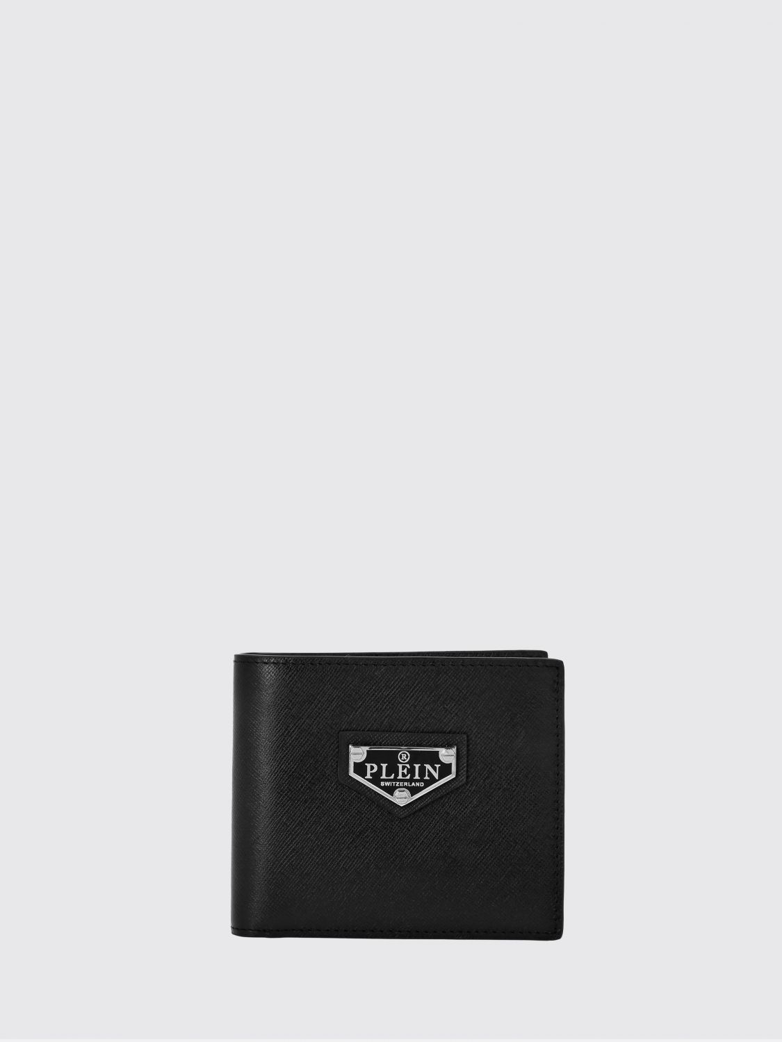 PHILIPP PLEIN PORTEMONNAIE: Bifold-Geldbörse Philipp Plein aus Kalbsleder mit Metall-Logo, Schwarz - Img 1