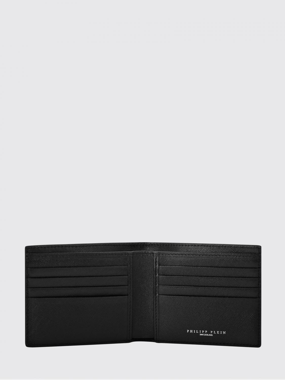 PHILIPP PLEIN PORTEMONNAIE: Bifold-Geldbörse Philipp Plein aus Kalbsleder mit Metall-Logo, Schwarz - Img 2