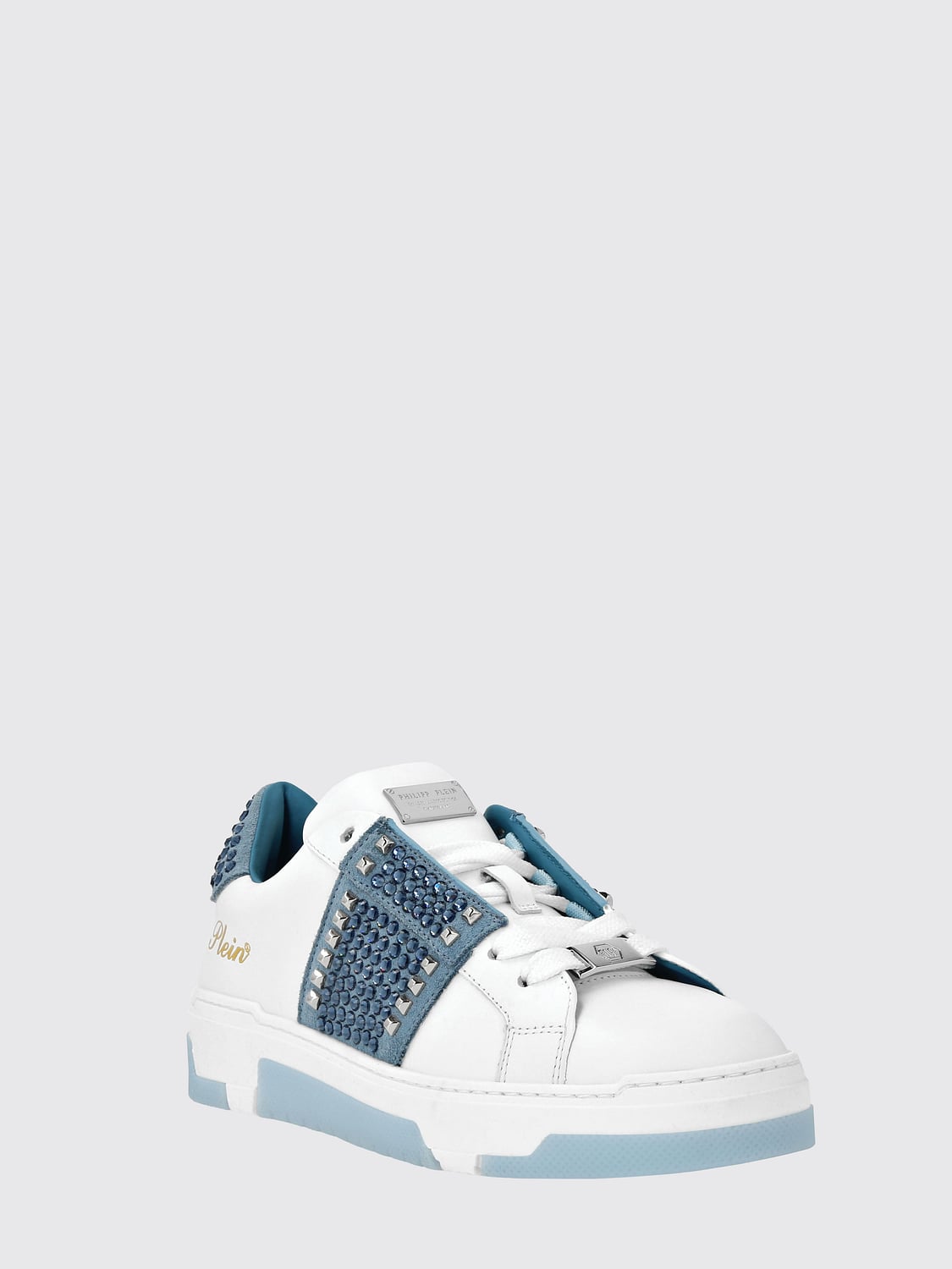 PHILIPP PLEIN SNEAKERS: Sneakers Philipp Plein in pelle con strass , Turchese - Img 2