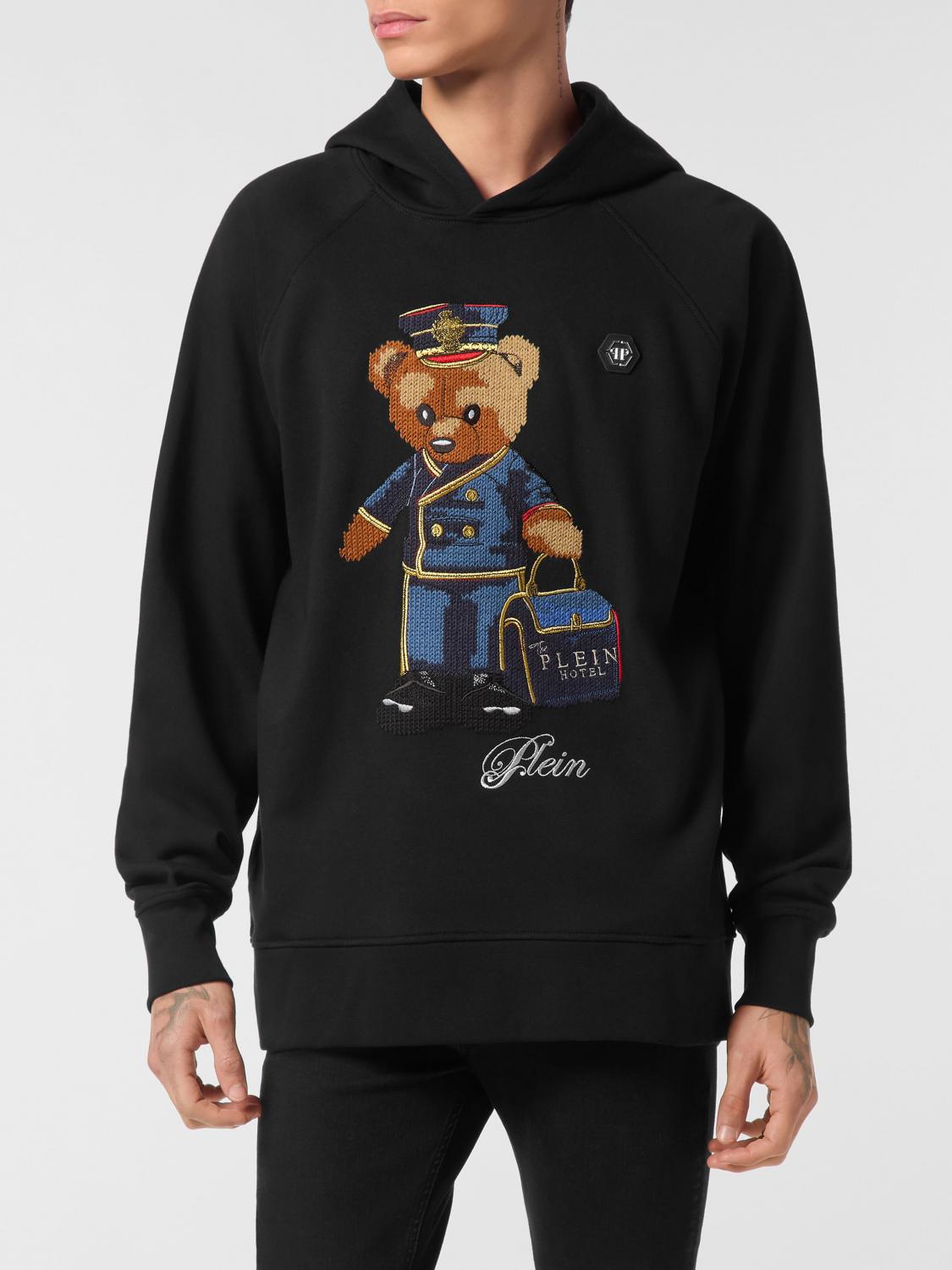 PHILIPP PLEIN SWEATSHIRT: Sweat-shirt à capuche Philipp Plein en coton avec imprimé Teddy Bear, Noir - Img 1