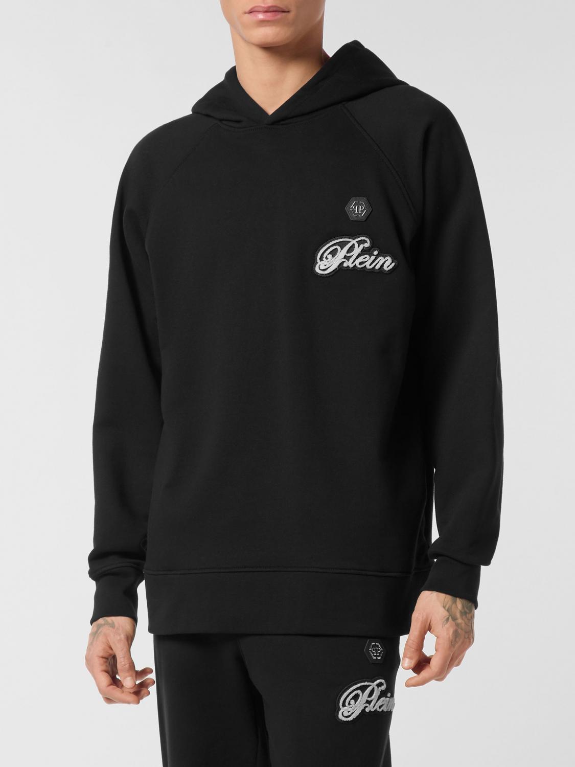 PHILIPP PLEIN SUDADERA: Sudadera con capucha Philipp Plein de jersey con logo a contraste, Negro - Img 1