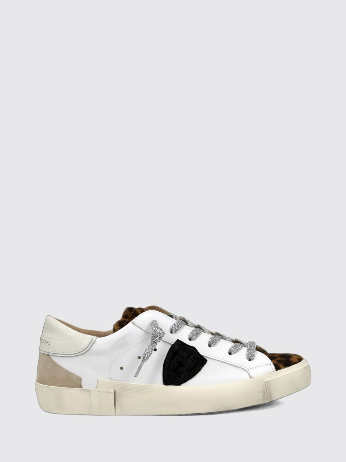 PHILIPPE MODEL SNEAKERS: Philippe Model Prsx Bicolour Low-Top Calfskin Trainers with Shield Logo, Multicolor - Img 1
