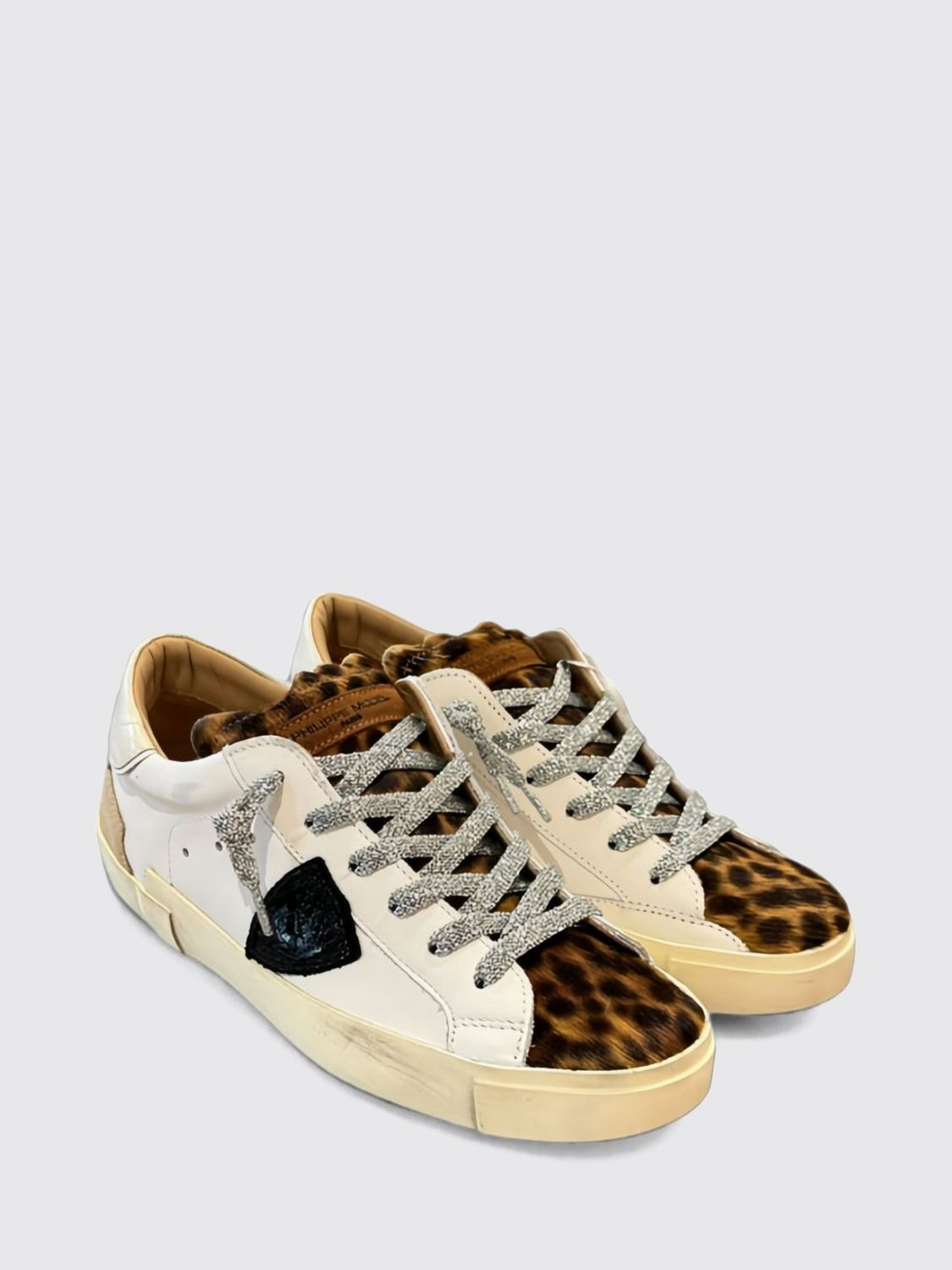 PHILIPPE MODEL SNEAKERS: Philippe Model Prsx Bicolour Low-Top Calfskin Trainers with Shield Logo, Multicolor - Img 2