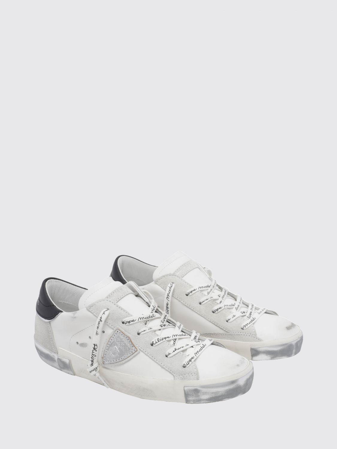 PHILIPPE MODEL BASKETS: Baskets basses Prsx Philippe Model bicolores en cuir de veau avec écusson, Mastic - Img 2