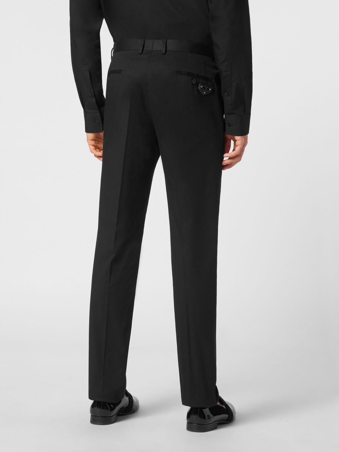 PHILIPP PLEIN PANTALONES: Pantalón de sastre Philipp Plein de algodón elástico corte slim con logo trasero, Negro - Img 3