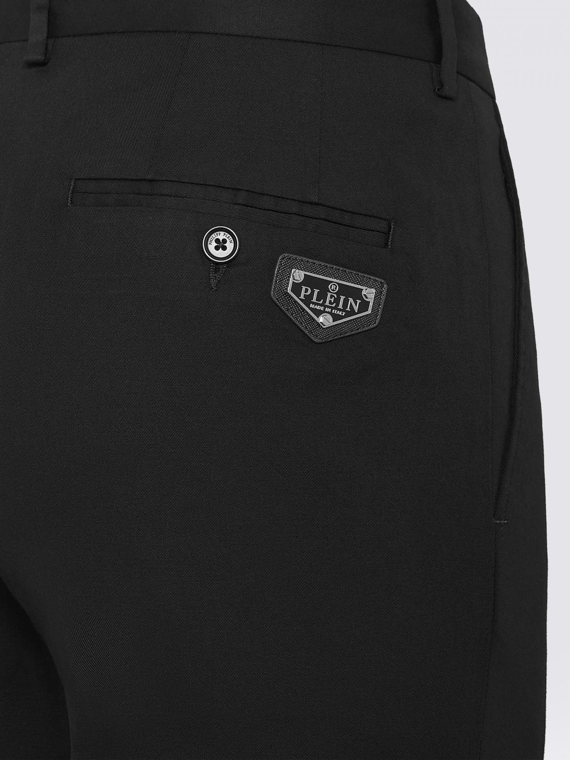 PHILIPP PLEIN PANTALONES: Pantalón de sastre Philipp Plein de algodón elástico corte slim con logo trasero, Negro - Img 4