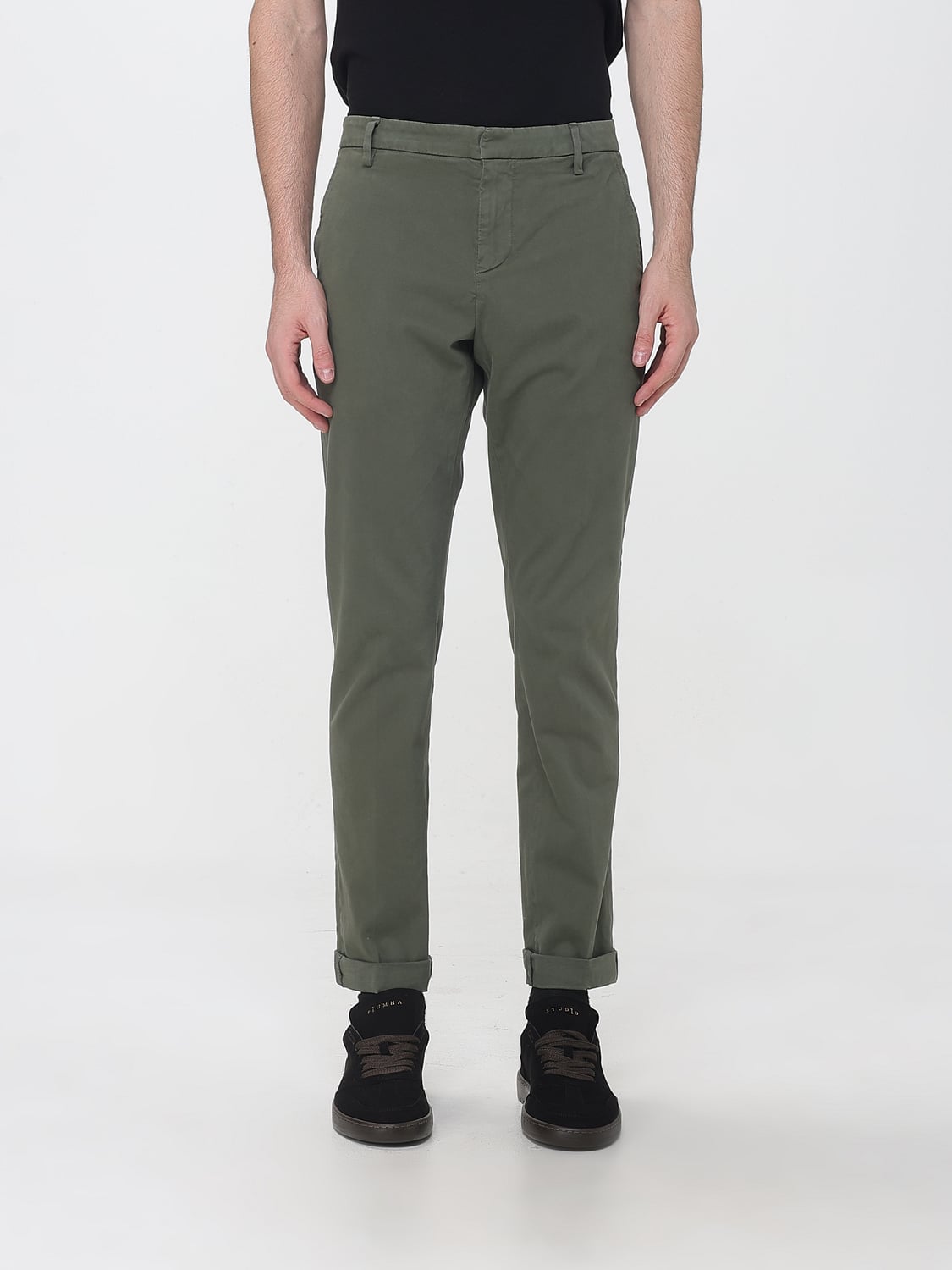 DONDUP PANTALONI: Pantaloni chino Gaubert Dondup slim fit in velluto a vita media, Oliva - Img 1