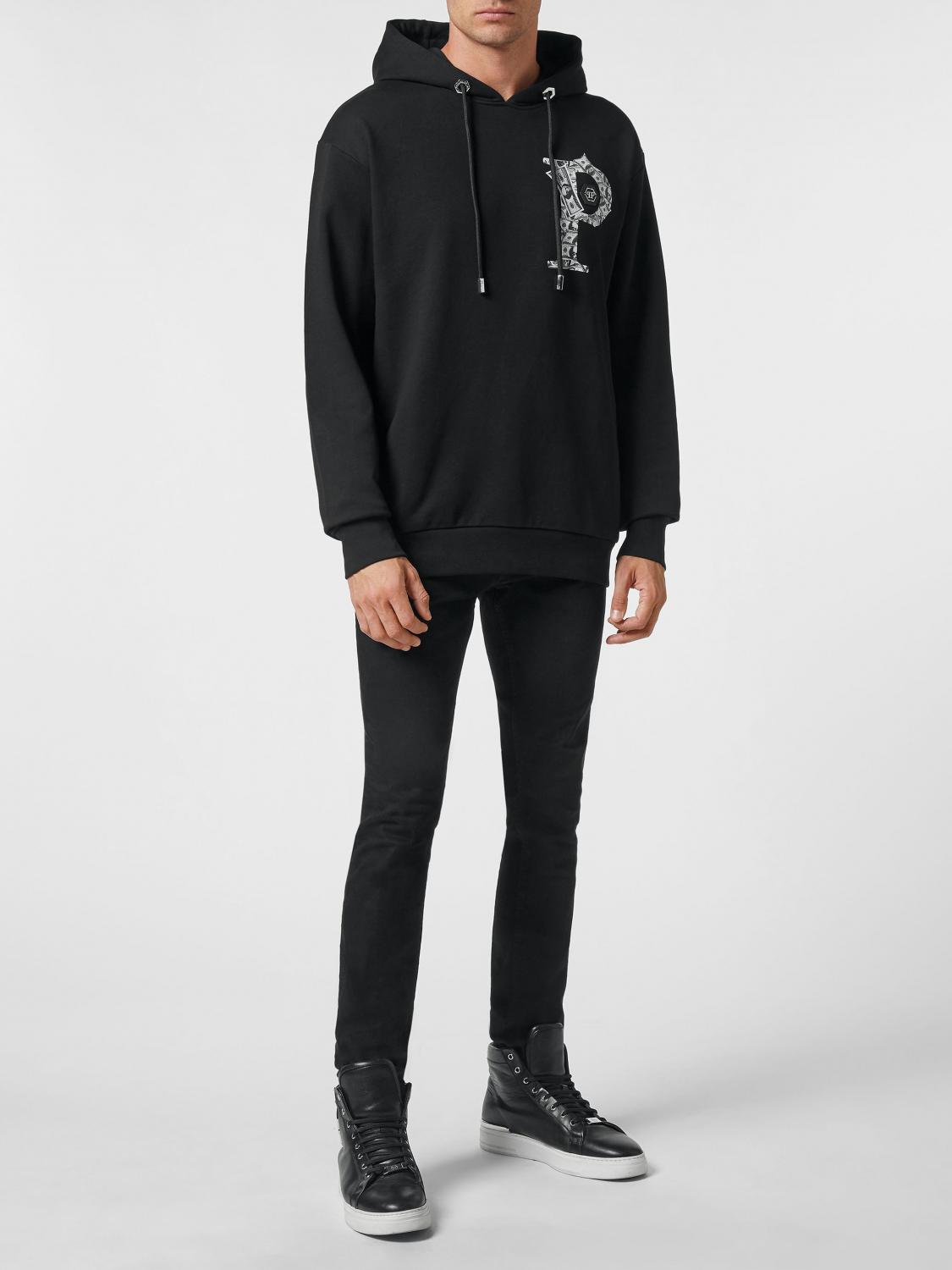 PHILIPP PLEIN SUDADERA: Sudadera con capucha Philipp Plein de algodón con logo Hexagon y estampado de monograma, Negro - Img 2