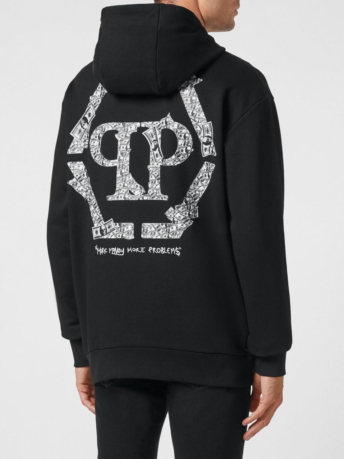 PHILIPP PLEIN SUDADERA: Sudadera con capucha Philipp Plein de algodón con logo Hexagon y estampado de monograma, Negro - Img 3