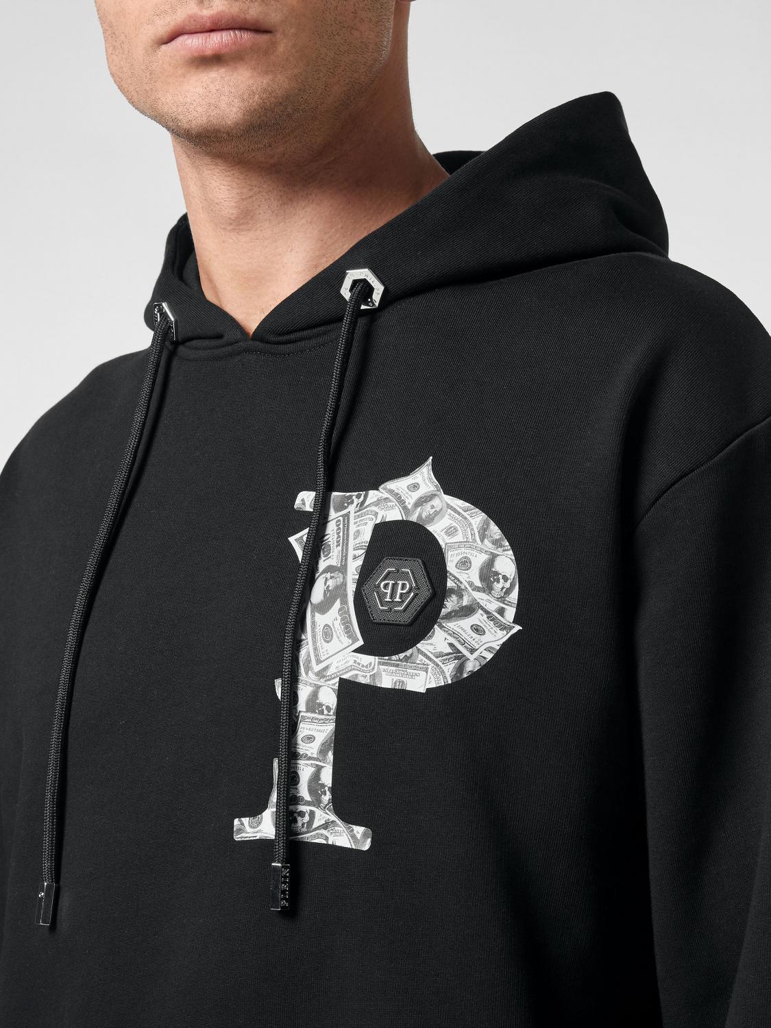 PHILIPP PLEIN SUDADERA: Sudadera con capucha Philipp Plein de algodón con logo Hexagon y estampado de monograma, Negro - Img 4