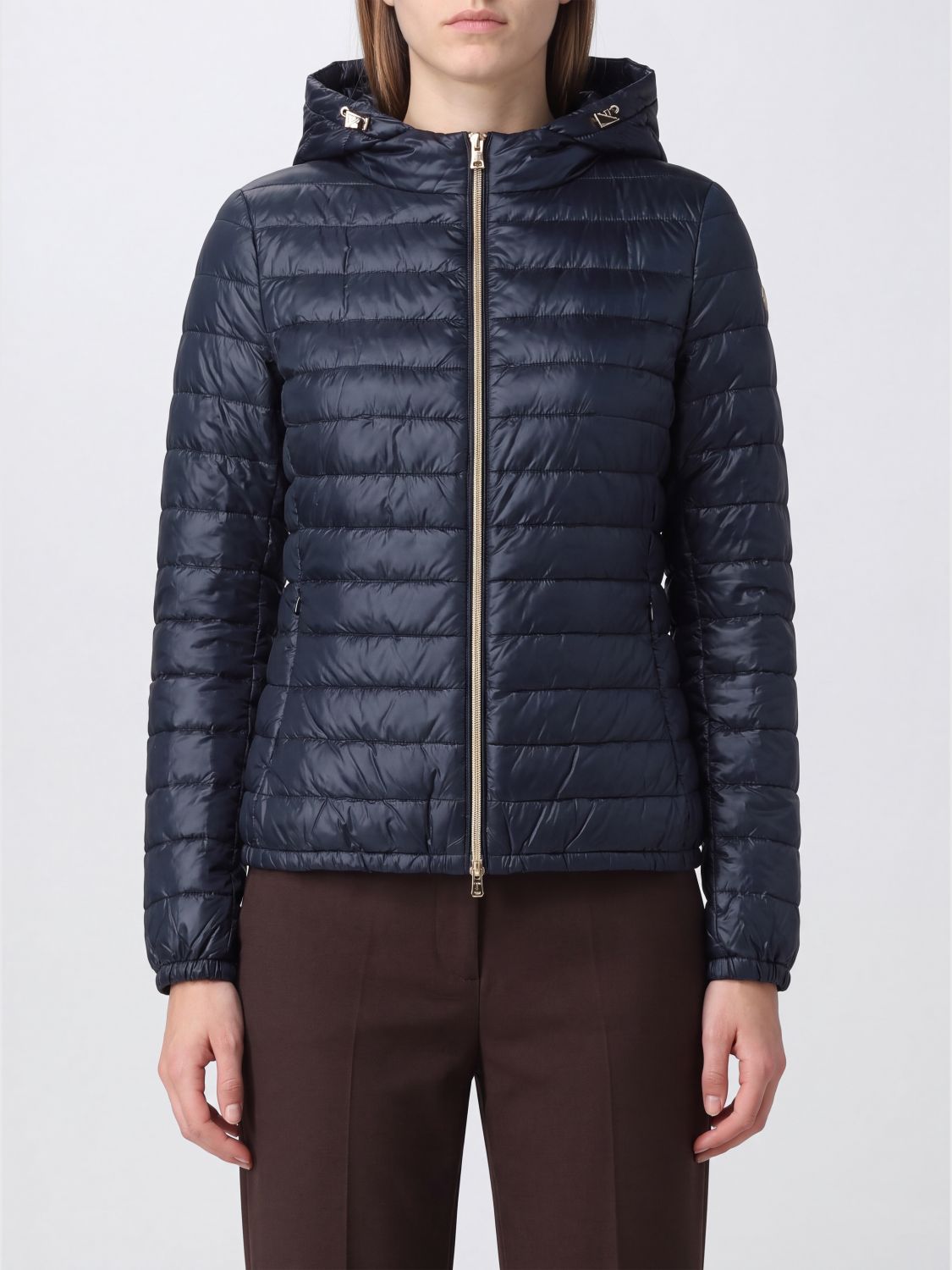 HERNO JACKET: Angela Reversible Herno Cropped Down Jacket in Water-Repellent Nylon with Hood, Blue - Img 1
