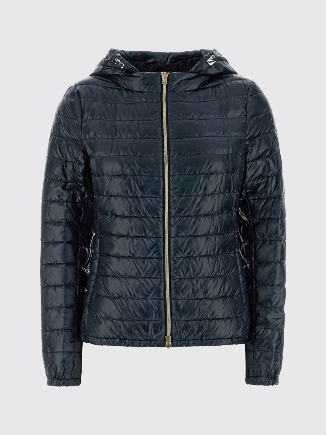HERNO JACKET: Angela Reversible Herno Cropped Down Jacket in Water-Repellent Nylon with Hood, Blue - Img 2