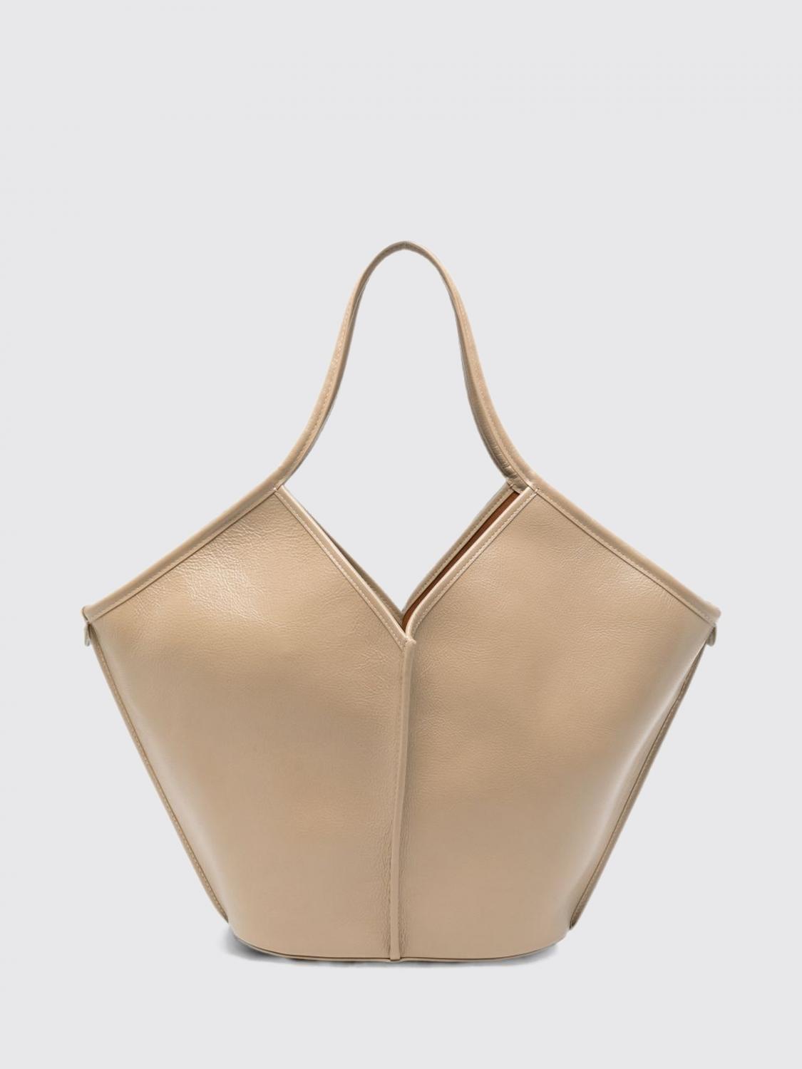 HEREU BORSA A SPALLA: Borsa tote Calella Distressed Hereu in pelle di vitello con doppio manico, Beige - Img 1