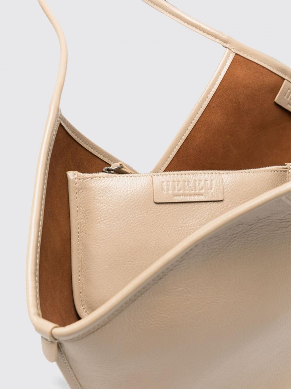 HEREU BORSA A SPALLA: Borsa tote Calella Distressed Hereu in pelle di vitello con doppio manico, Beige - Img 5