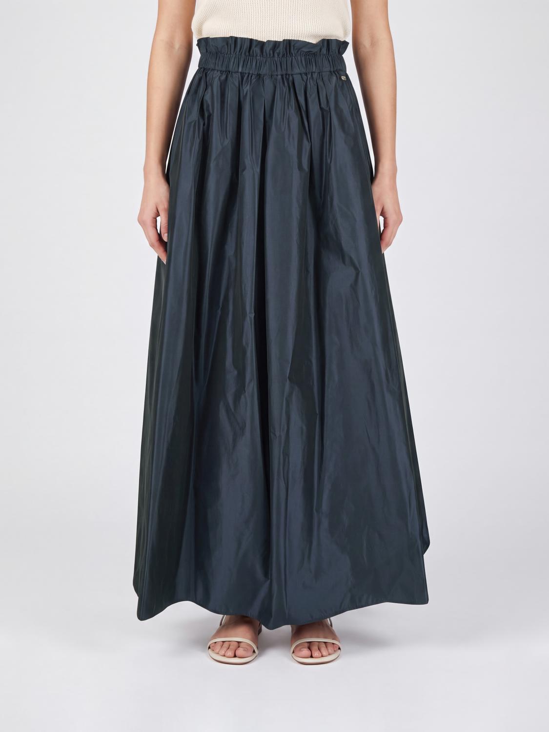HERNO FALDA: Falda midi evasé Herno de tafetán con talle alto y cintura elástica, Azul Oscuro - Img 1