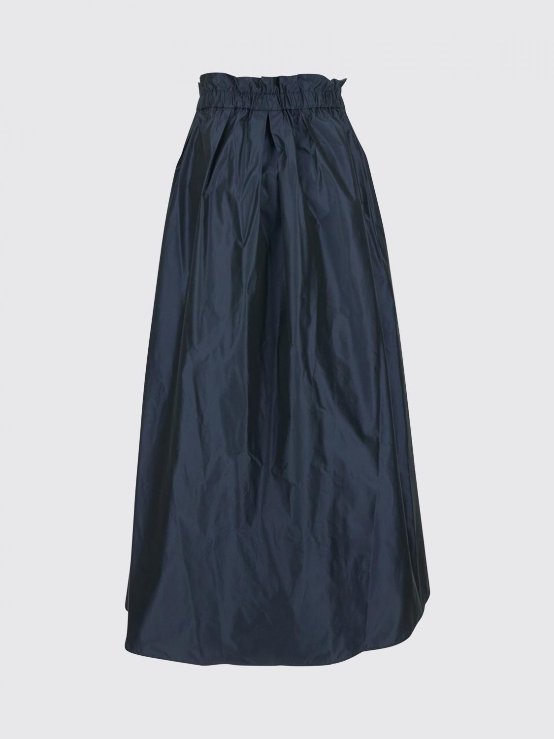 HERNO FALDA: Falda midi evasé Herno de tafetán con talle alto y cintura elástica, Azul Oscuro - Img 3