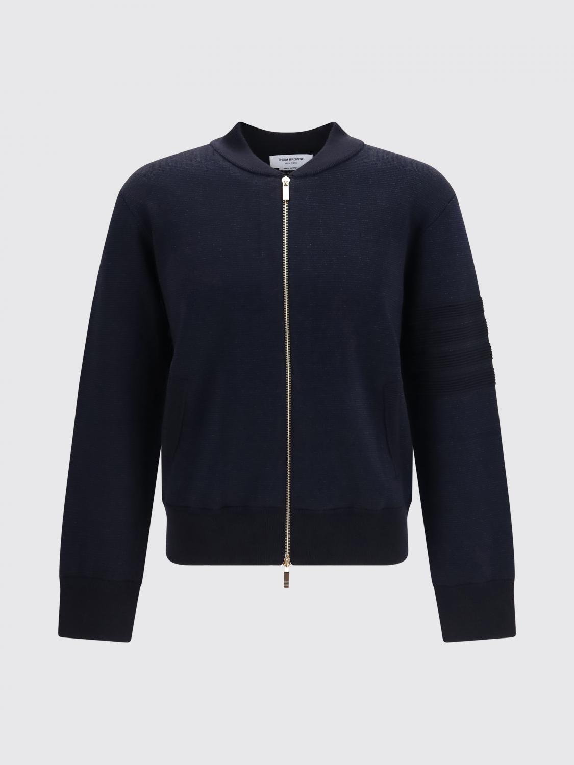 THOM BROWNE JERSEY: Sudadera de punto de lana Thom Browne con cremallera, cuello bomber y motivo 4-Bar, Azul Marino - Img 2