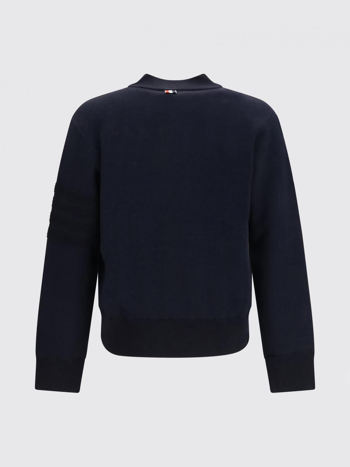 THOM BROWNE JERSEY: Sudadera de punto de lana Thom Browne con cremallera, cuello bomber y motivo 4-Bar, Azul Marino - Img 3