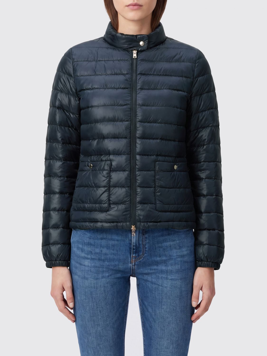 HERNO GIACCA: Piumino corto Herno in nylon ultraleggero con collo biker e zip, Blue - Img 1