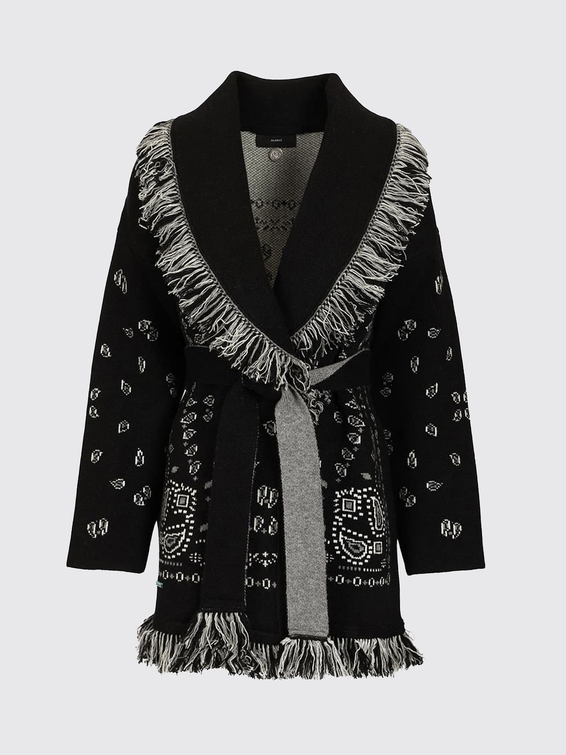 ALANUI PULLOVER: Robe-Cardigan Alanui aus Kaschmir mit Bandana-Muster und Fransen, Schwarz - Img 2