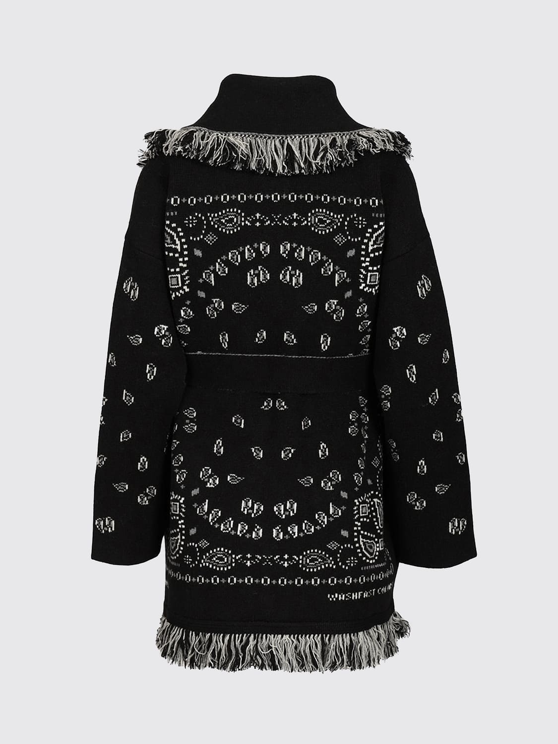 ALANUI PULLOVER: Robe-Cardigan Alanui aus Kaschmir mit Bandana-Muster und Fransen, Schwarz - Img 3