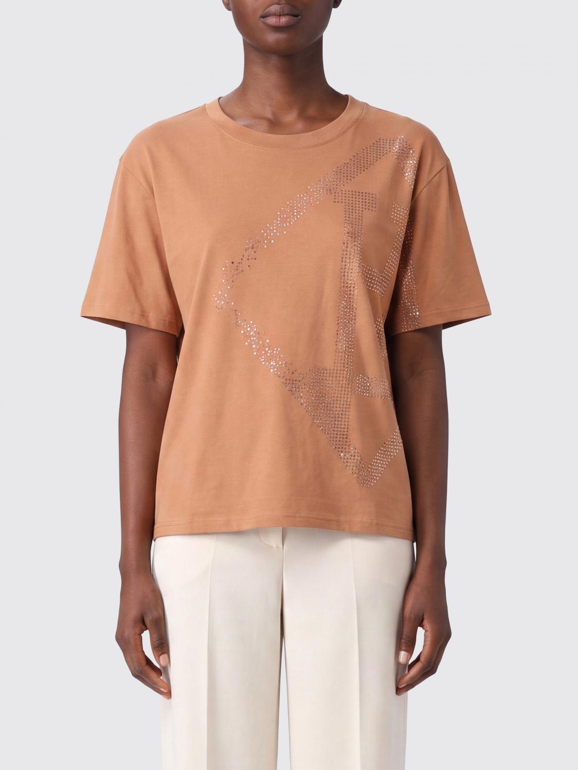 HERNO CAMISETA: Camiseta Herno de algodón de manga corta con monograma de strass, Camello - Img 1