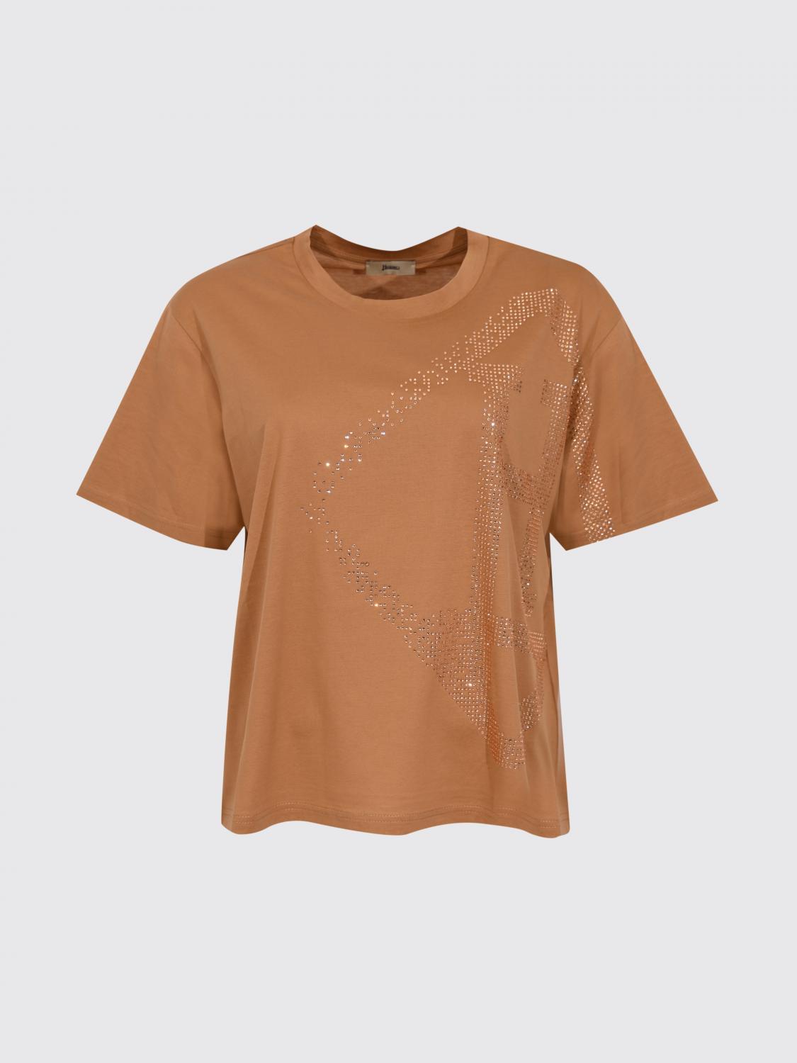 HERNO CAMISETA: Camiseta Herno de algodón de manga corta con monograma de strass, Camello - Img 2