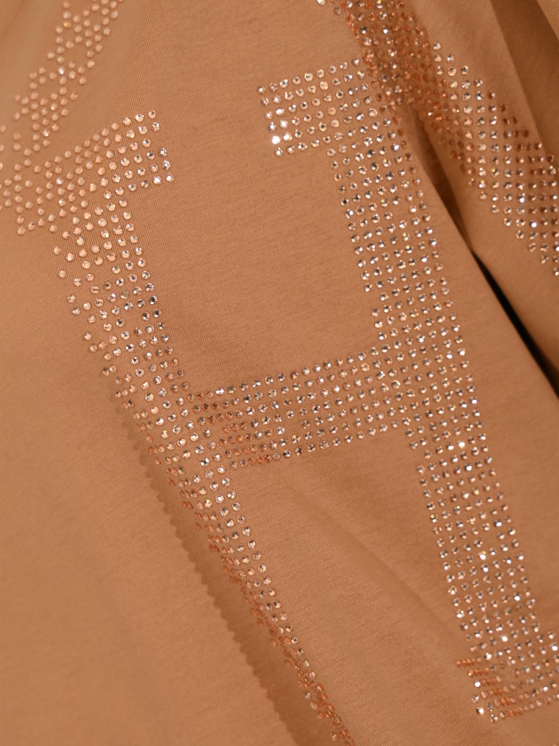 HERNO CAMISETA: Camiseta Herno de algodón de manga corta con monograma de strass, Camello - Img 4
