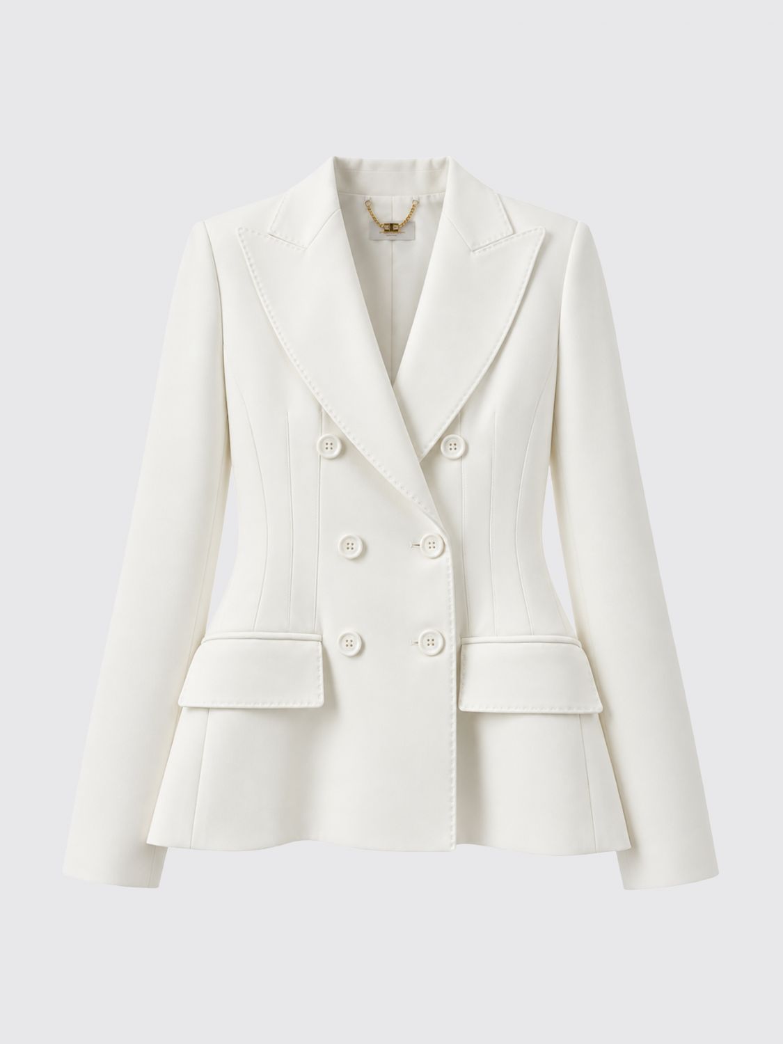 ELISABETTA FRANCHI JACKE: Elisabetta Franchi Zweireihiger Crêpe-Blazer mit gepolsterten Schultern, Ivory - Img 2