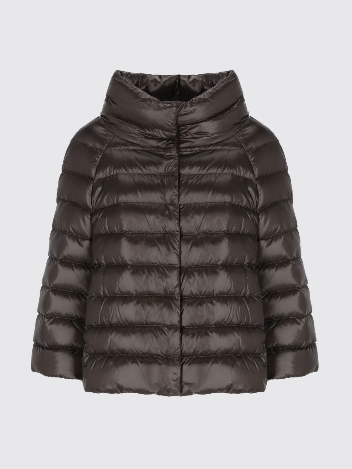 HERNO JACKET: Herno Sofia Short Ultra-Light Nylon Down Jacket with High Neck, Brown - Img 1