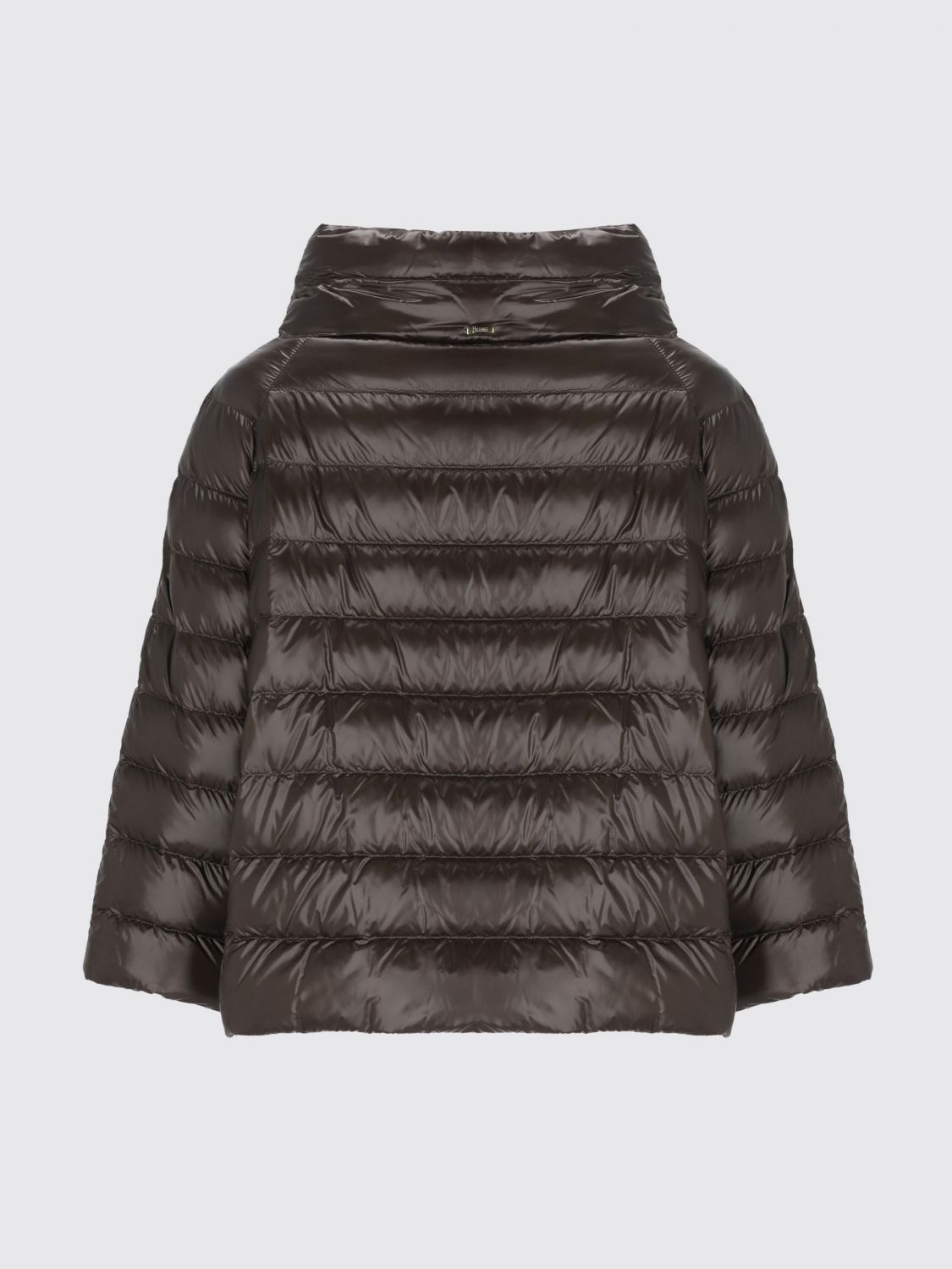 HERNO JACKET: Herno Sofia Short Ultra-Light Nylon Down Jacket with High Neck, Brown - Img 2