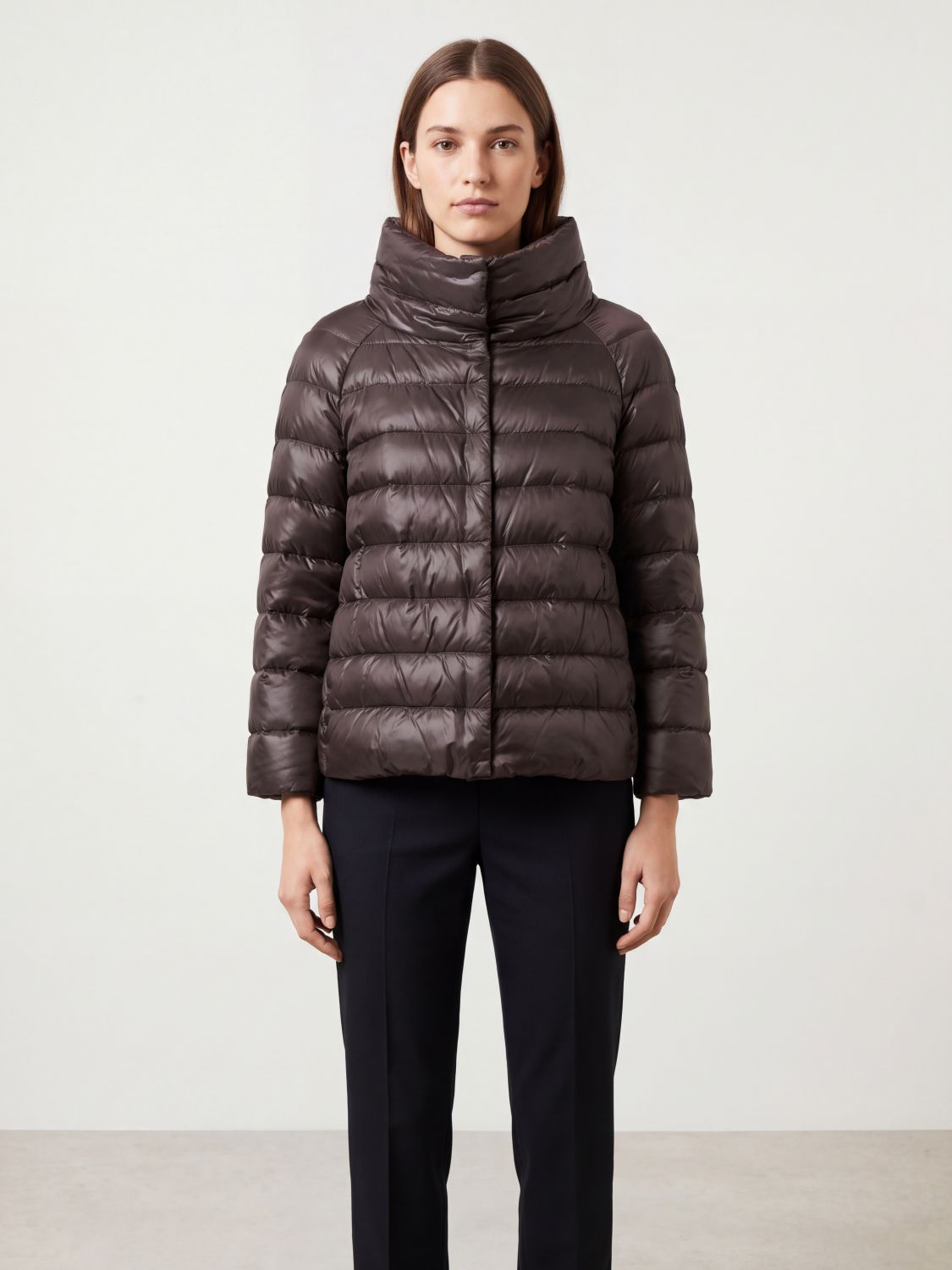HERNO JACKET: Herno Sofia Short Ultra-Light Nylon Down Jacket with High Neck, Brown - Img 4