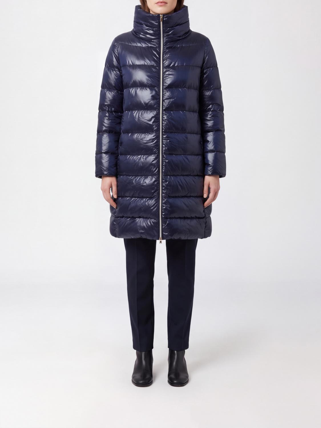 HERNO CHAQUETA: Plumífero largo Herno de nailon acolchado con cuello alto y relleno de plumas, Azul Marino - Img 1