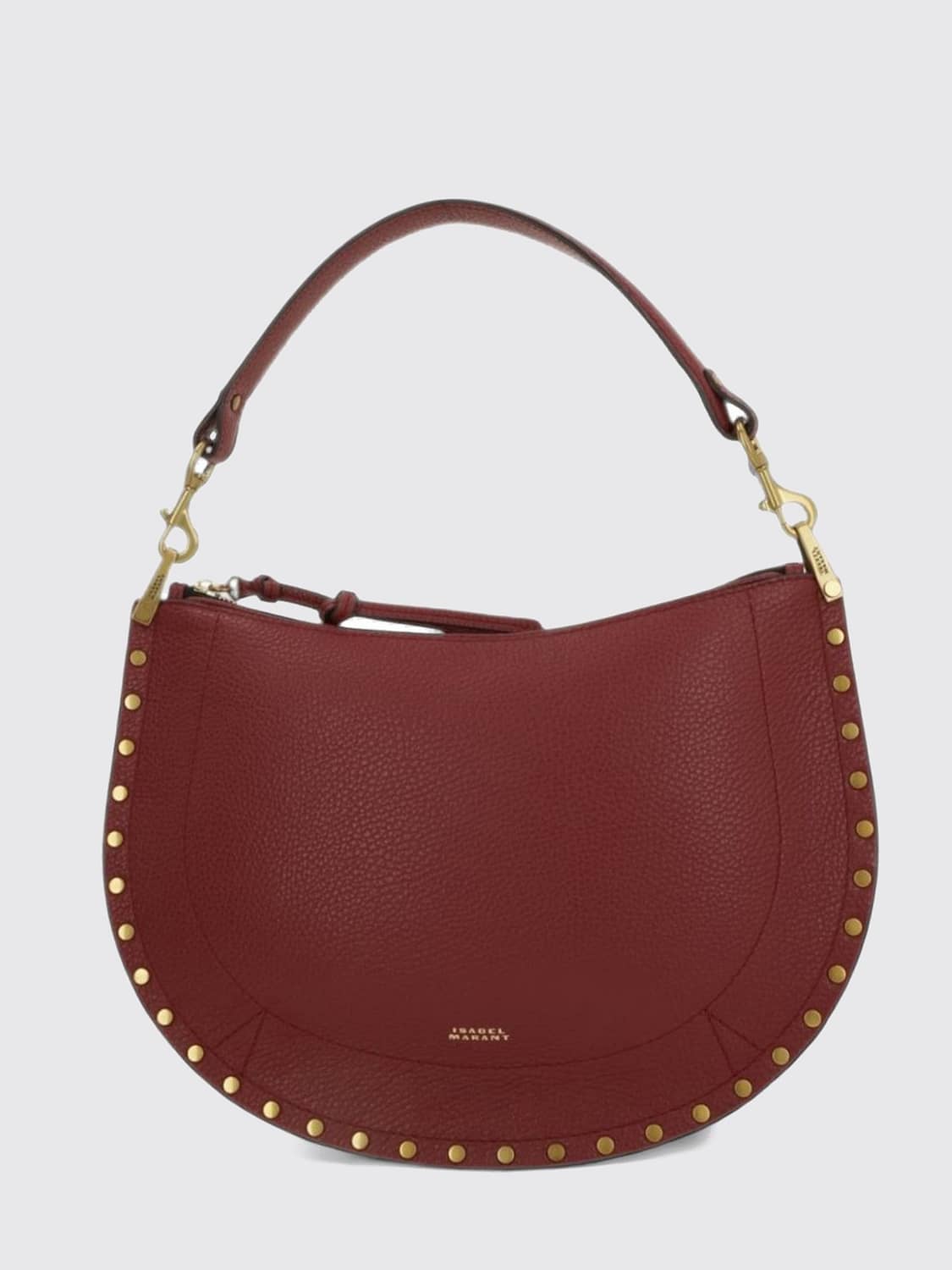 ISABEL MARANT BORSA A SPALLA: Borsa a spalla Oskan Isabel Marant in pelle di vitello a grana con borchie, Rosso - Img 1