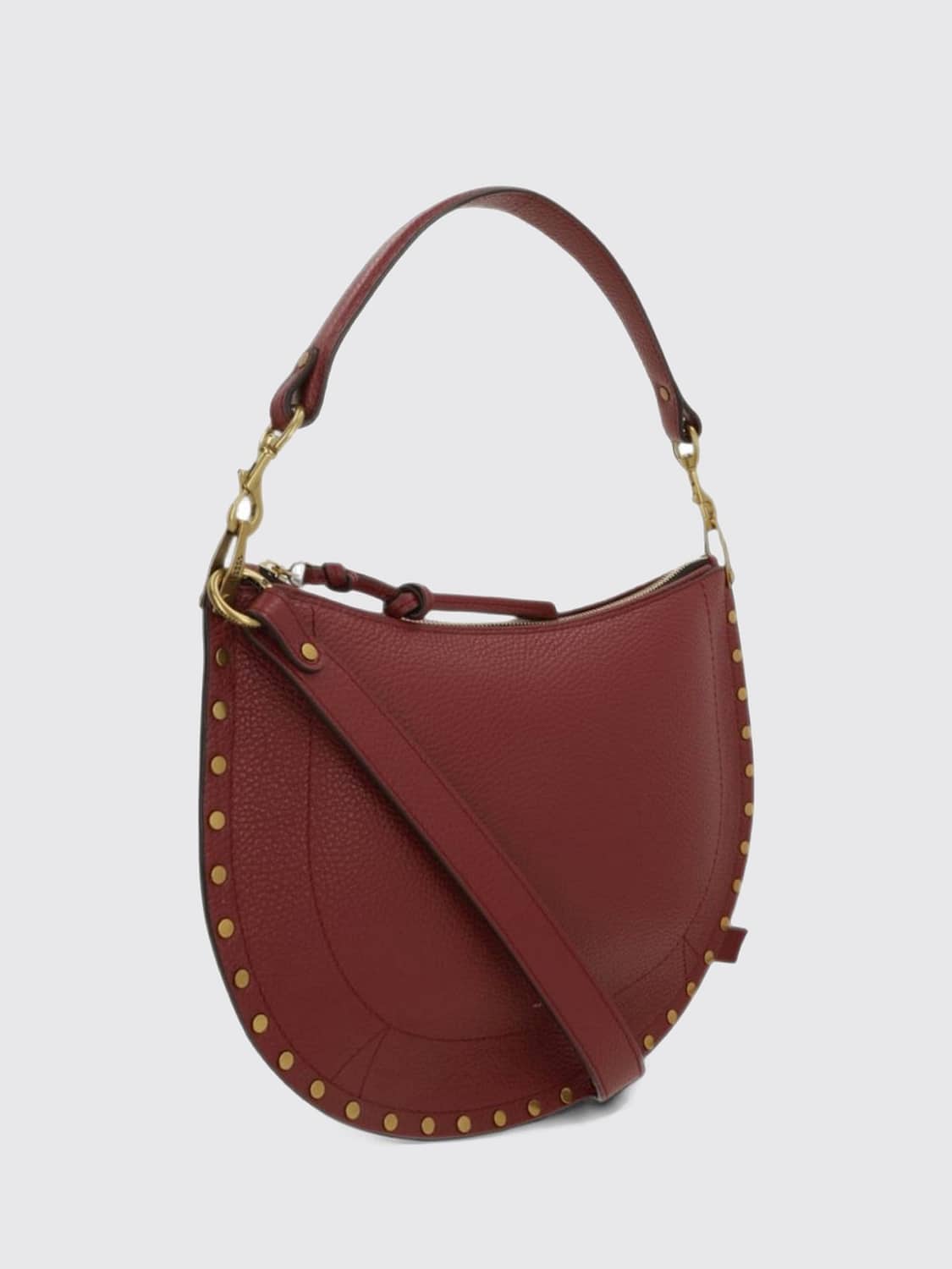 ISABEL MARANT BORSA A SPALLA: Borsa a spalla Oskan Isabel Marant in pelle di vitello a grana con borchie, Rosso - Img 3