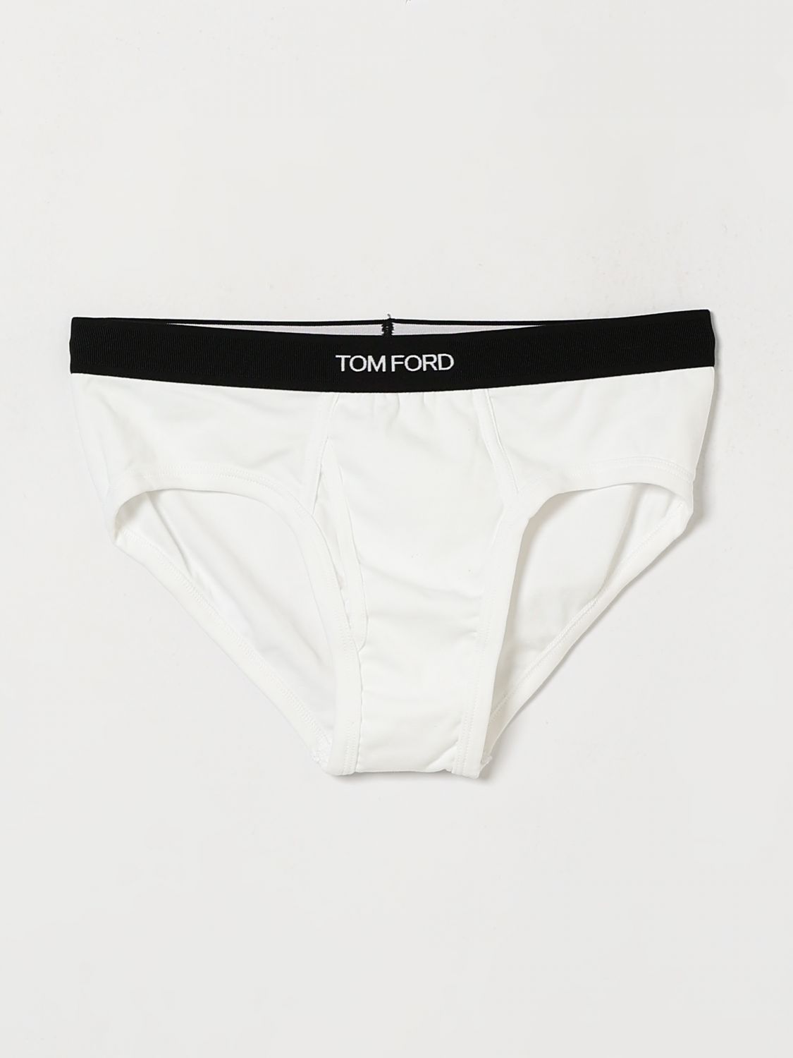 TOM FORD INTIMO: Slip Tom Ford in cotone stretch con fascia logata a contrasto, Bianco - Img 1
