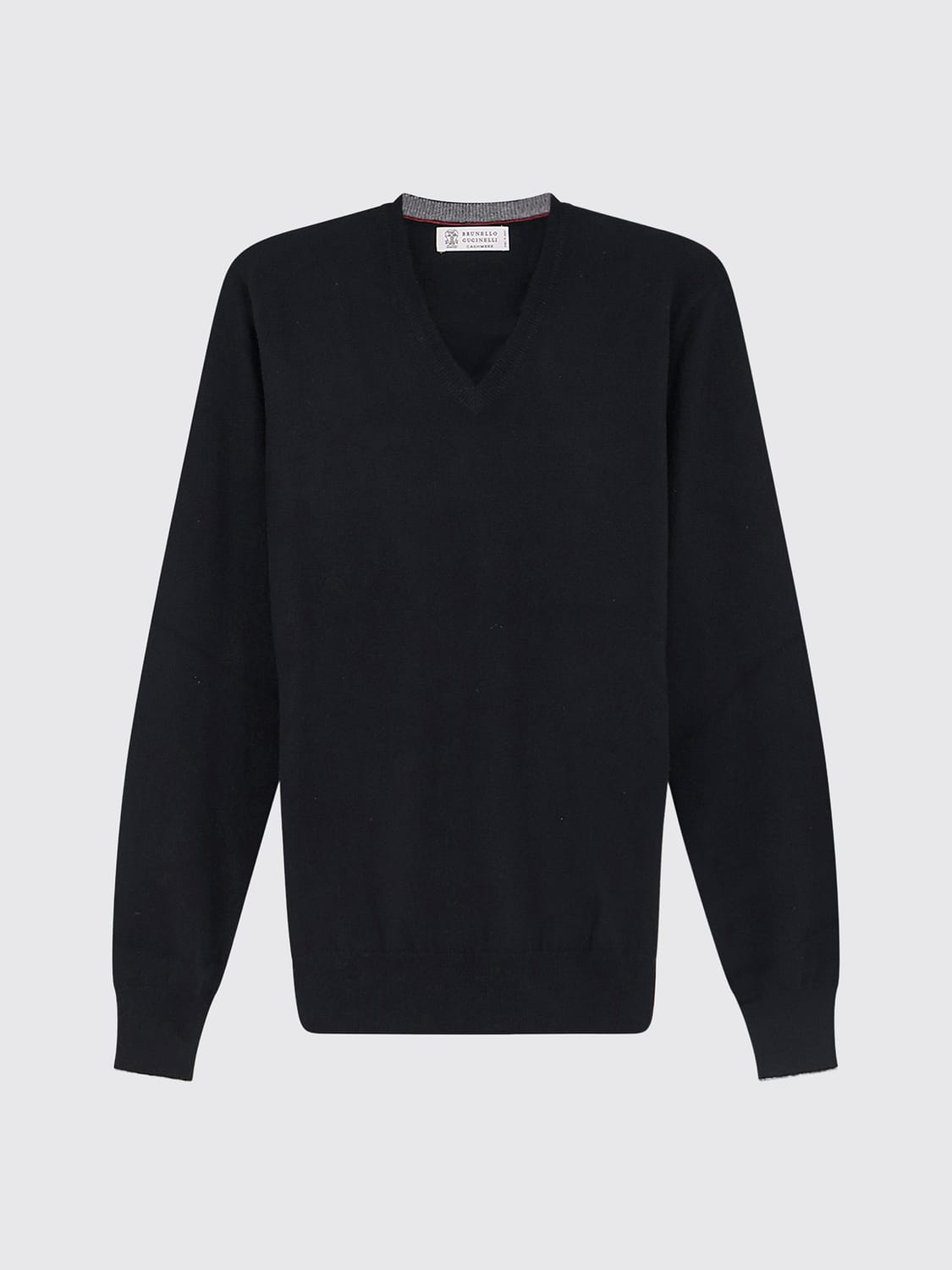 BRUNELLO CUCINELLI SWEATER: Pure Cashmere V-Neck Jumper Brunello Cucinelli with Ribbed Trims, Black - Img 2