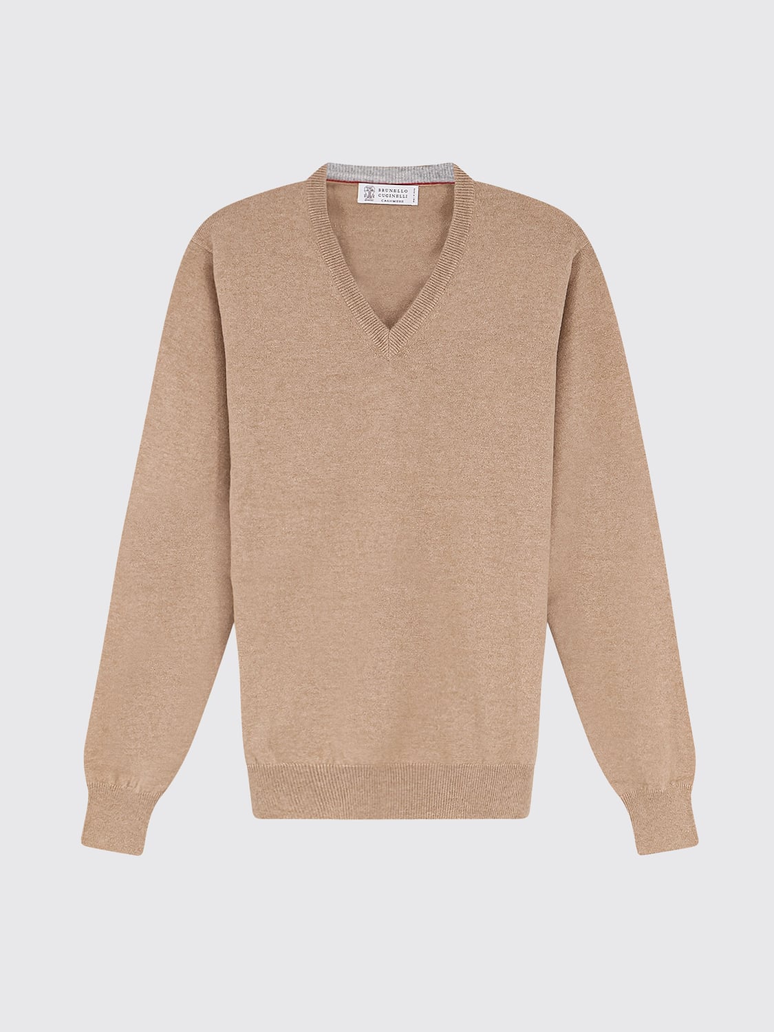 BRUNELLO CUCINELLI SWEATER: Pure Cashmere V-Neck Jumper Brunello Cucinelli with Ribbed Trims, Camel - Img 2