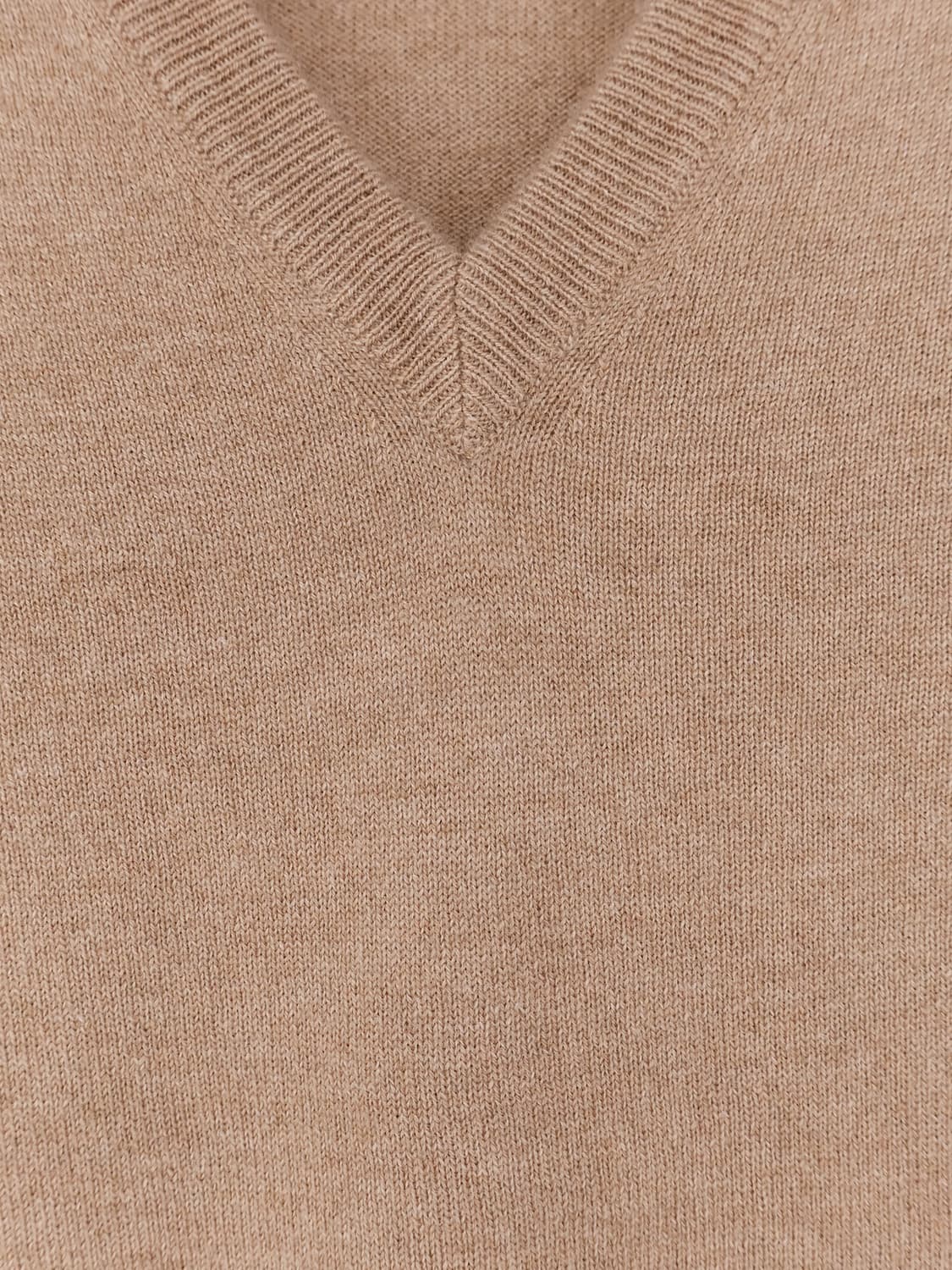 BRUNELLO CUCINELLI SWEATER: Pure Cashmere V-Neck Jumper Brunello Cucinelli with Ribbed Trims, Camel - Img 4