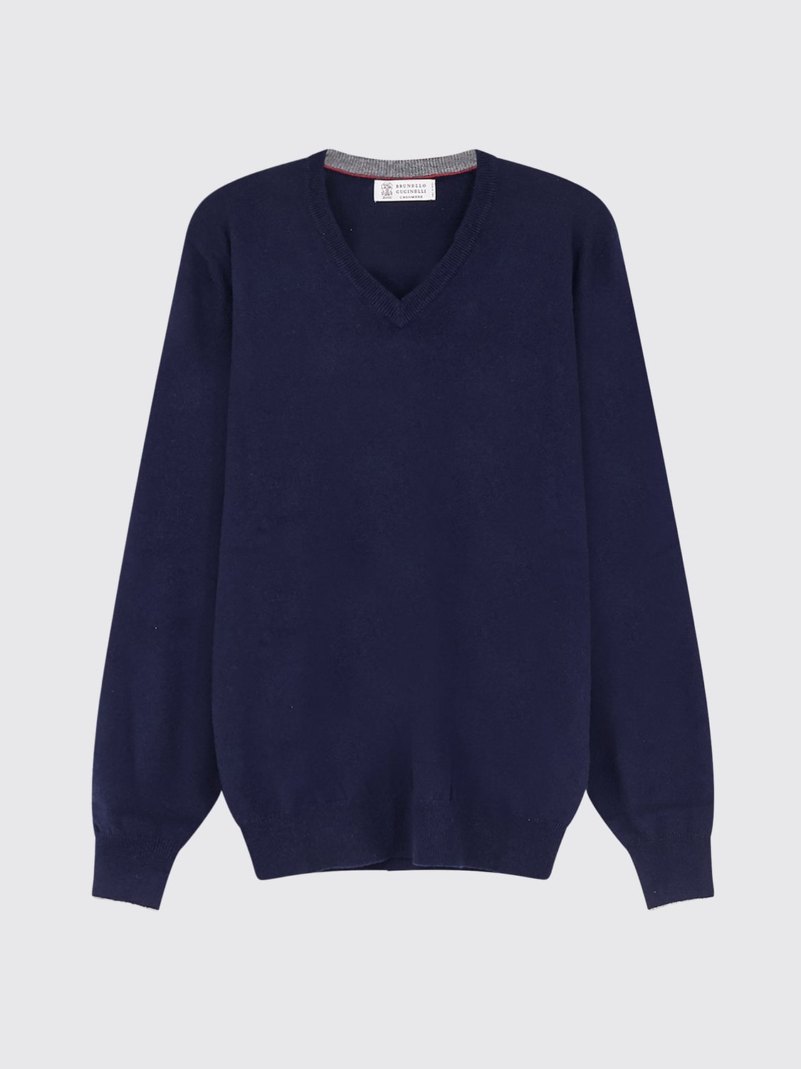 BRUNELLO CUCINELLI SWEATER: Pure Cashmere V-Neck Jumper Brunello Cucinelli with Ribbed Trims, Navy - Img 2